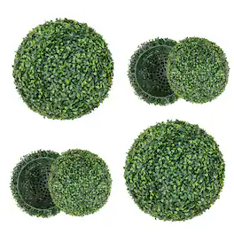 Costway - 2 PCS 16 Inch Artificial Plant Topiary Ball, Round Faux Boxwood Balls Outdoor - Green