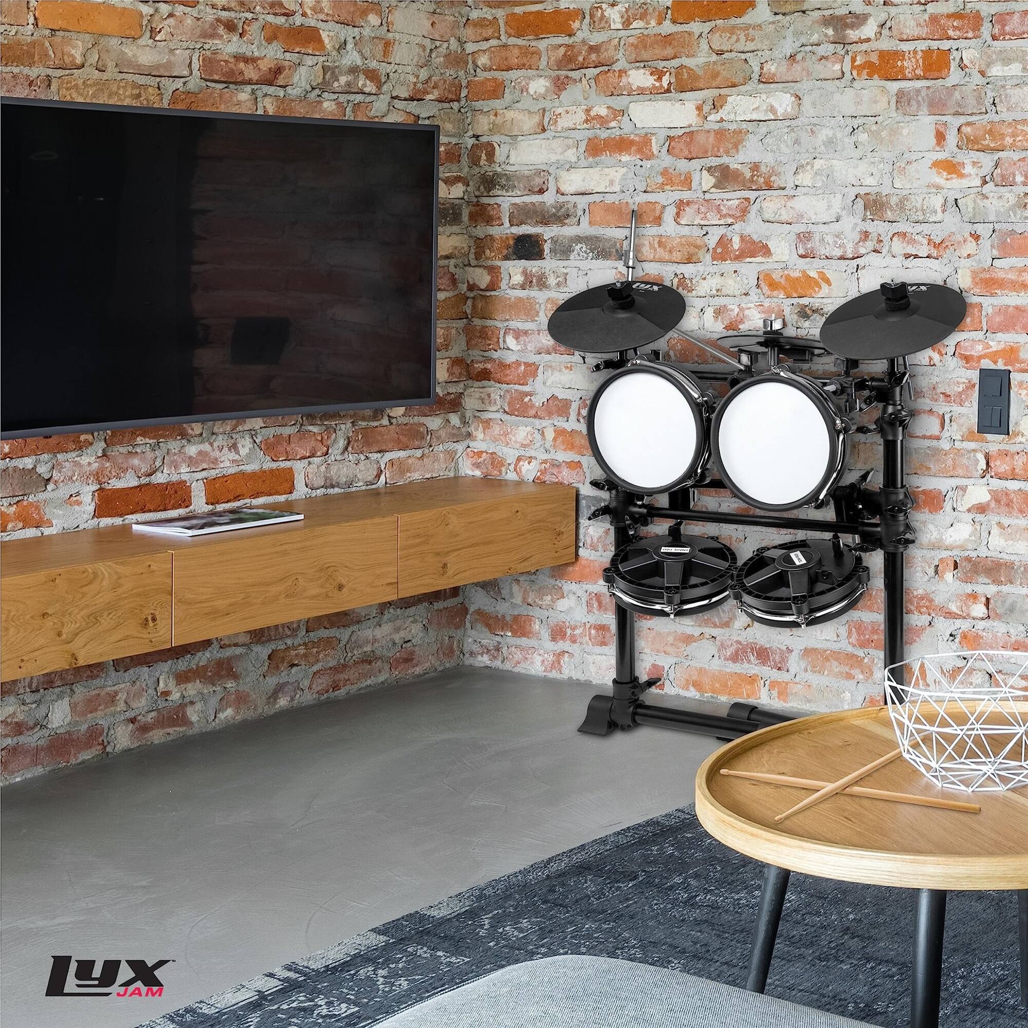 Alt View 5. Lyxpro - 7-Piece Electronic Drum Set, Pro Electric Drum Set with Real Mesh Fabric & Sticks Included - Black.