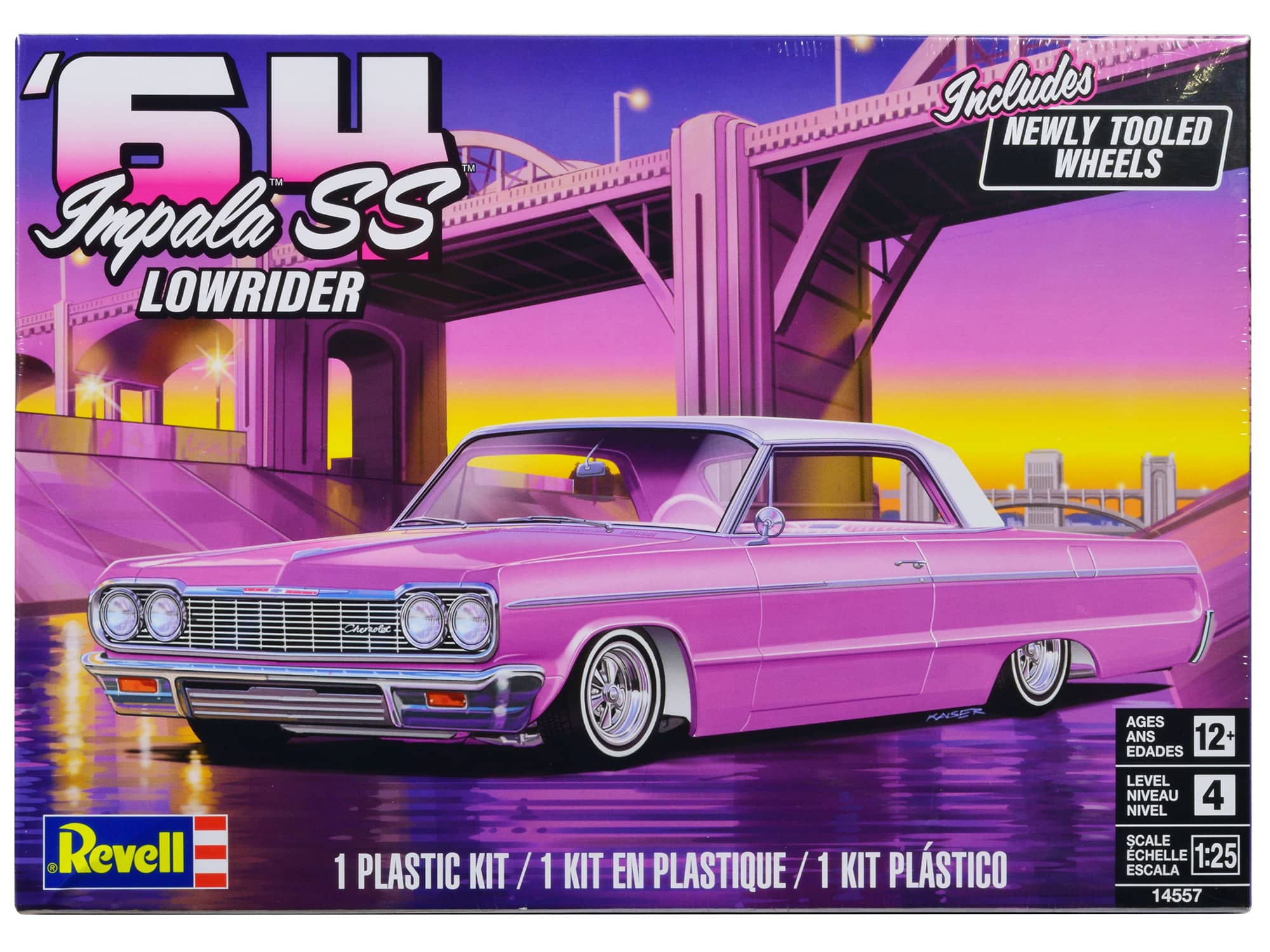 Level 4 Model Kit 1964 Chevrolet Impala SS Lowrider 1/25 Scale Model by Revell - Pink