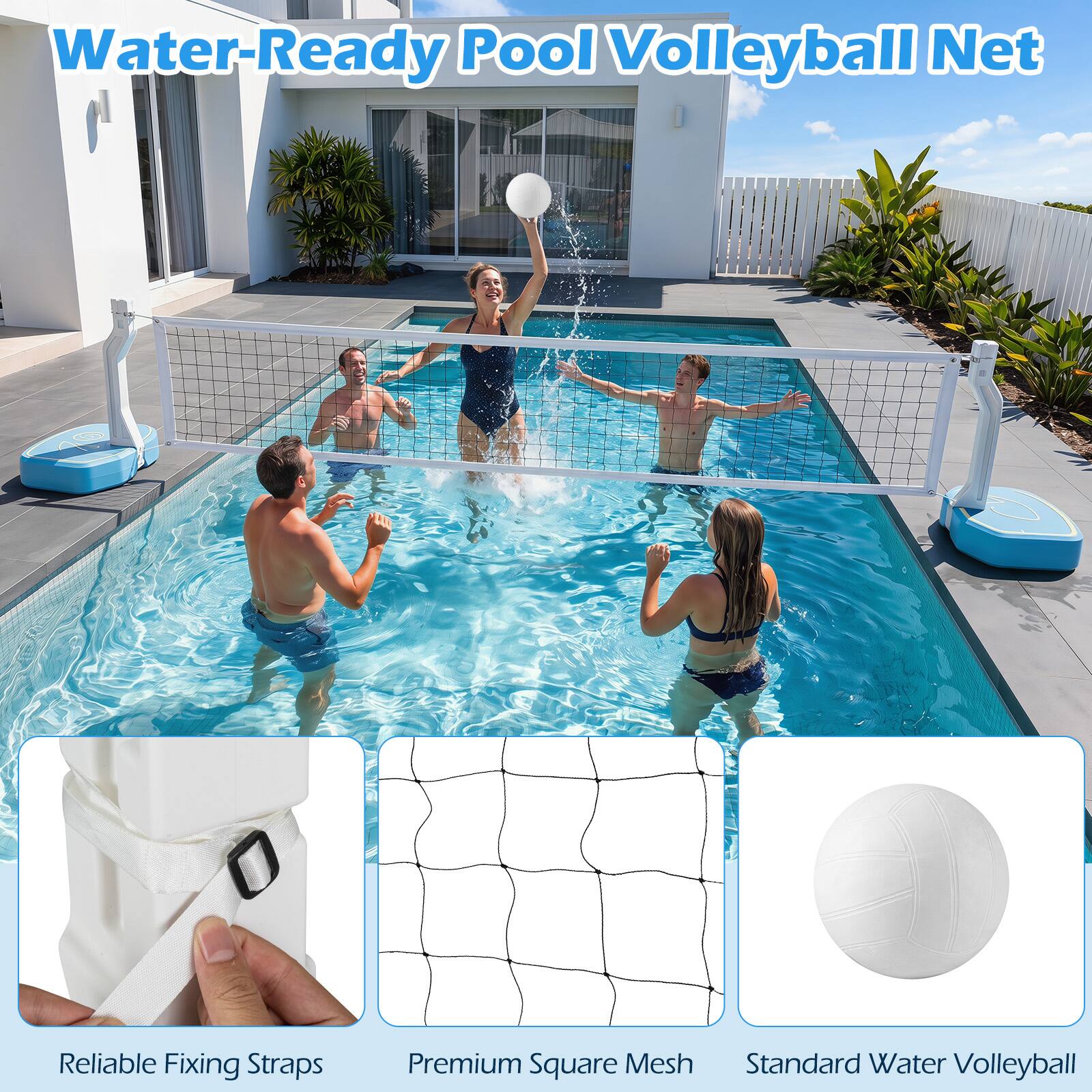 Water-Ready Pool Volleyball Net

Reliable Fixing Straps
Premium Square Mesh
Standard Water Volleyball