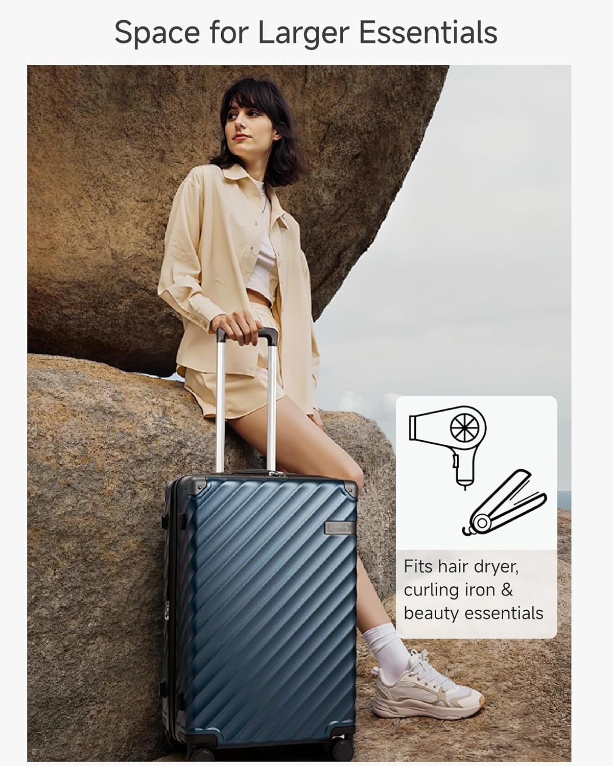 Space for Larger Essentials

Fits hair dryer, curling iron & beauty essentials