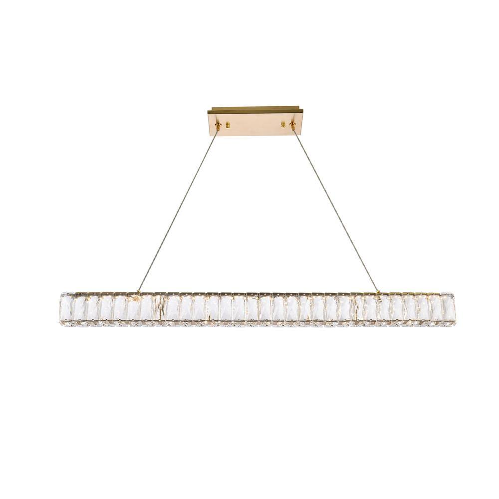 Left. Elegant Lighting - Monroe 38 inch LED linear pendant in gold - Gold.