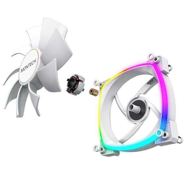 Alt View 2. Montech - AX140 PWM WHITE ARGB Standard Fan 1600PWM, High-End Durability, Silent Performance, and Stunning ARGB Design (140mm) - White.