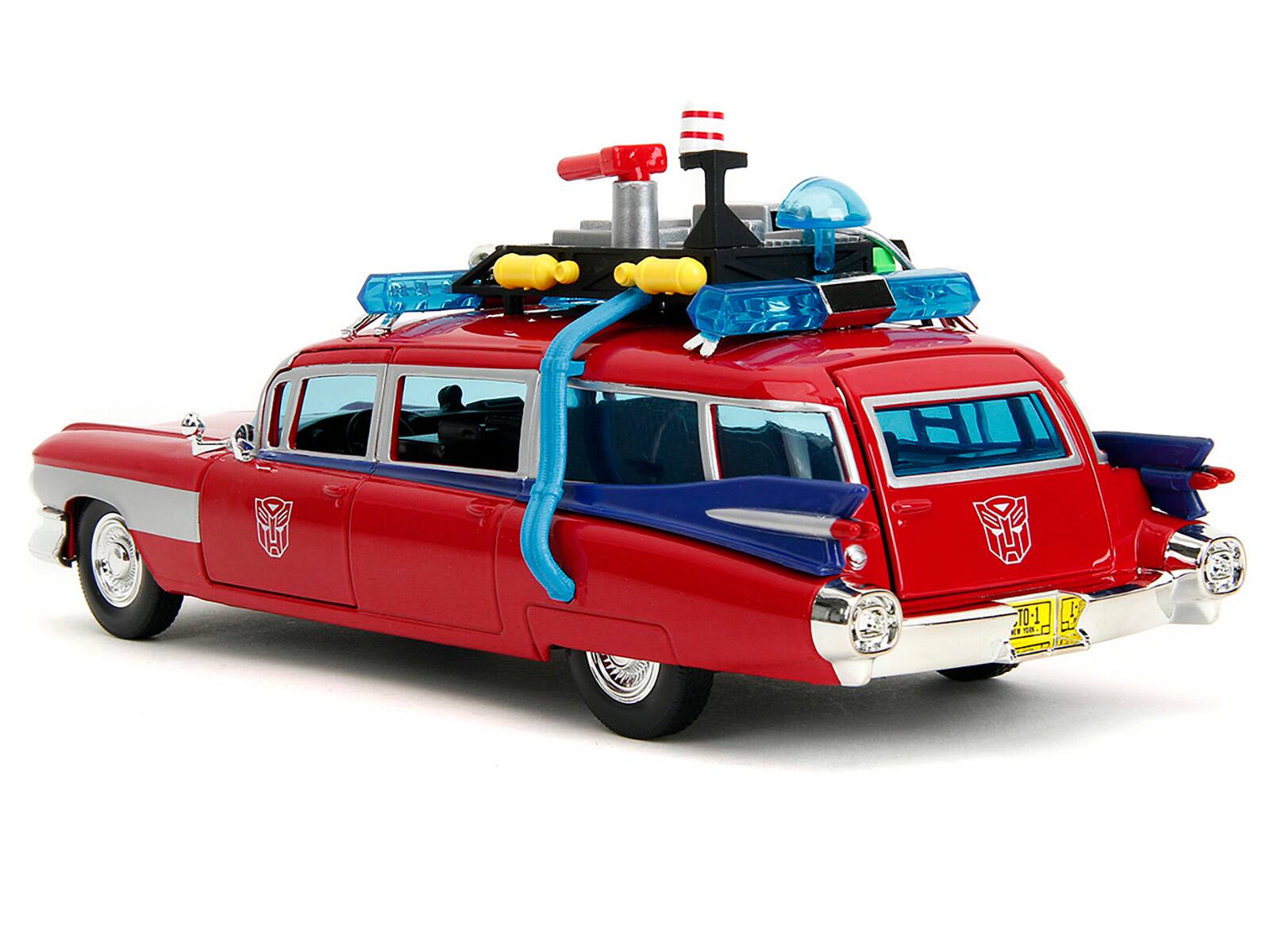 Alt View 6. Jada - 1959 Cadillac Ambulance Ecto-1 Red "Transformers" TV - "Ghostbusters" (1984) Movie Crossover1/24 Model Car by Jada.