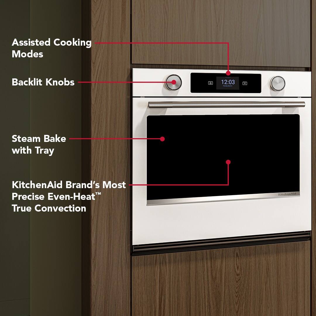 Assisted Cooking Modes  
Backlit Knobs  
Steam Bake with Tray  
KitchenAid Brand's Most Precise Even-Heat™ True Convection