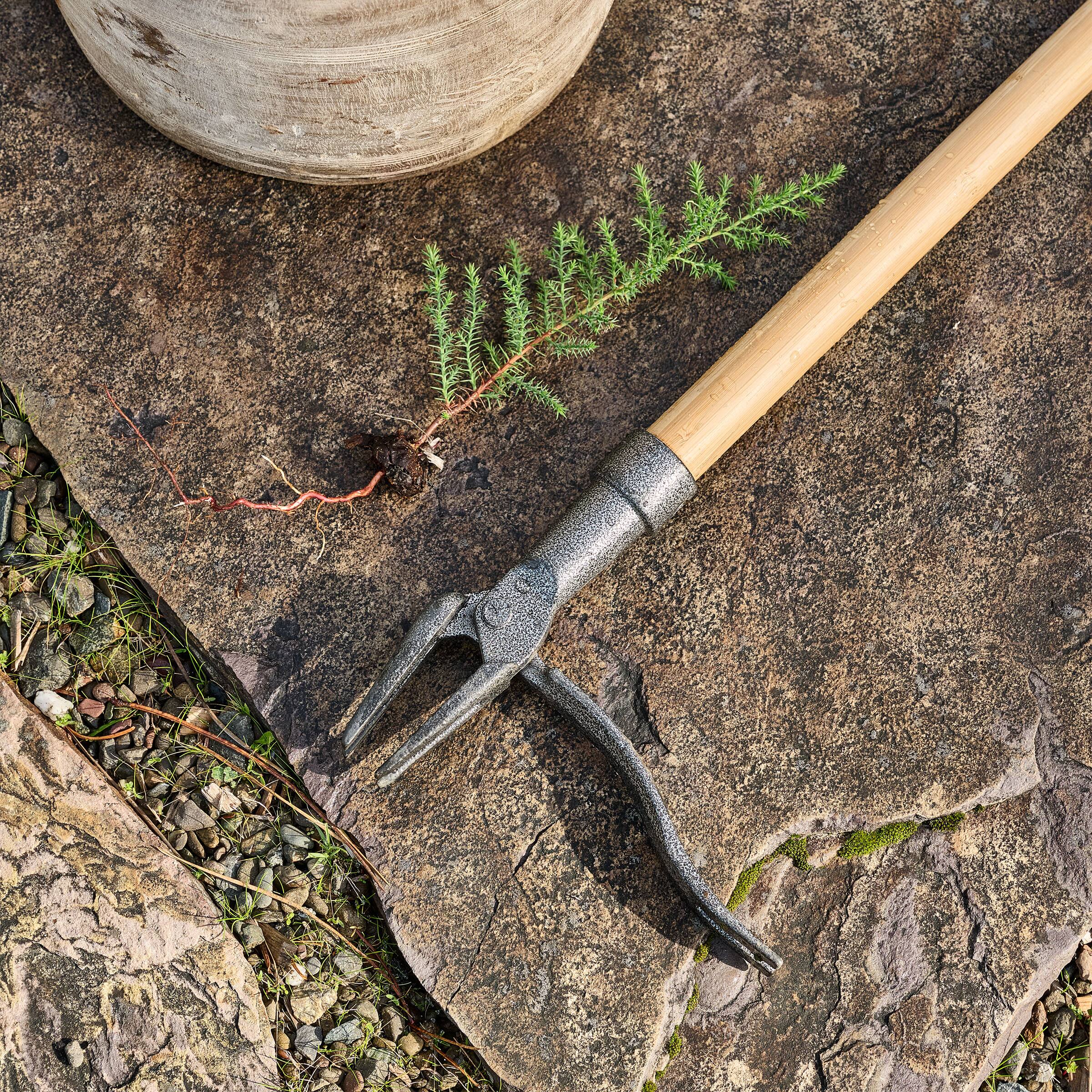 Back. Kings County Tools - Stand Up Weed Puller Tool with Long Handle 45.6” Ergonomic Weeder Puller Cast Steel and Bamboo Weed Remover.