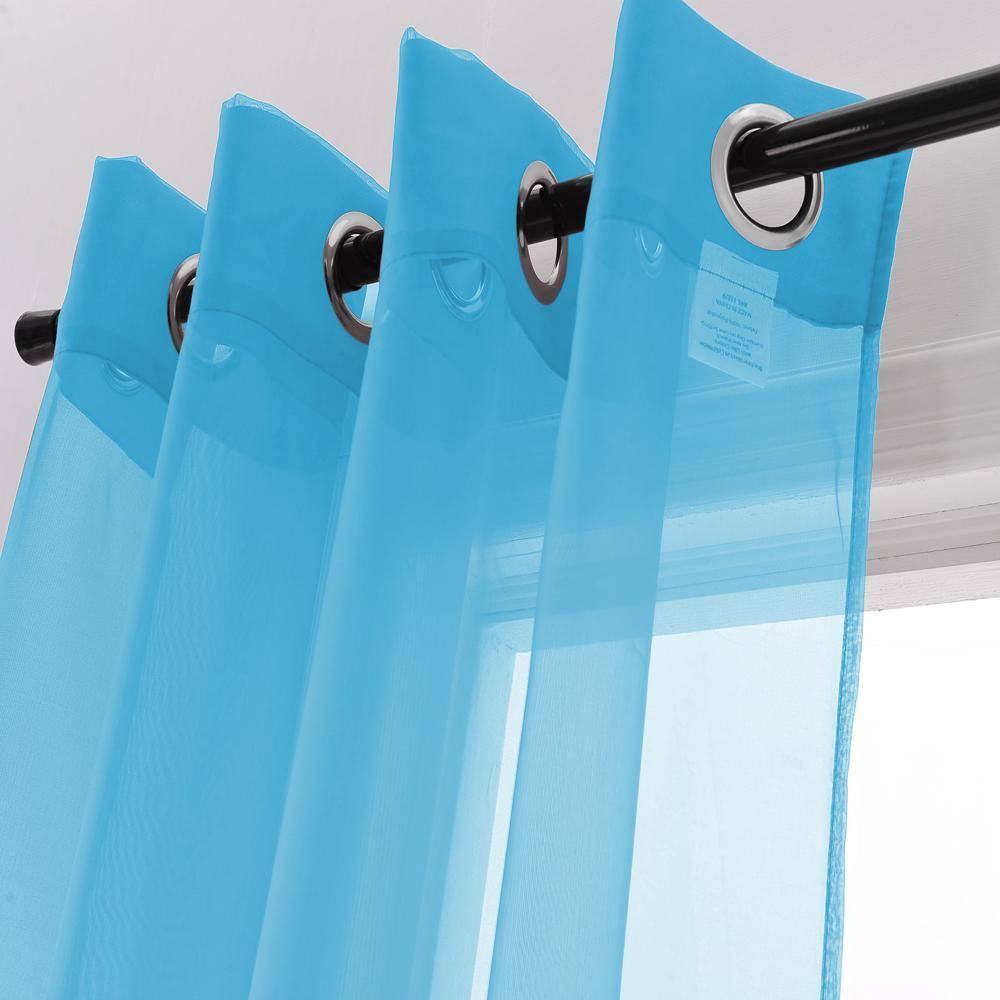 Angle. RT Designers Collection - RT Designers Collection Cara One Sheer Grommet Light Filtering Curtain Panel 54" x 90" Neon Blue - Neon blue.