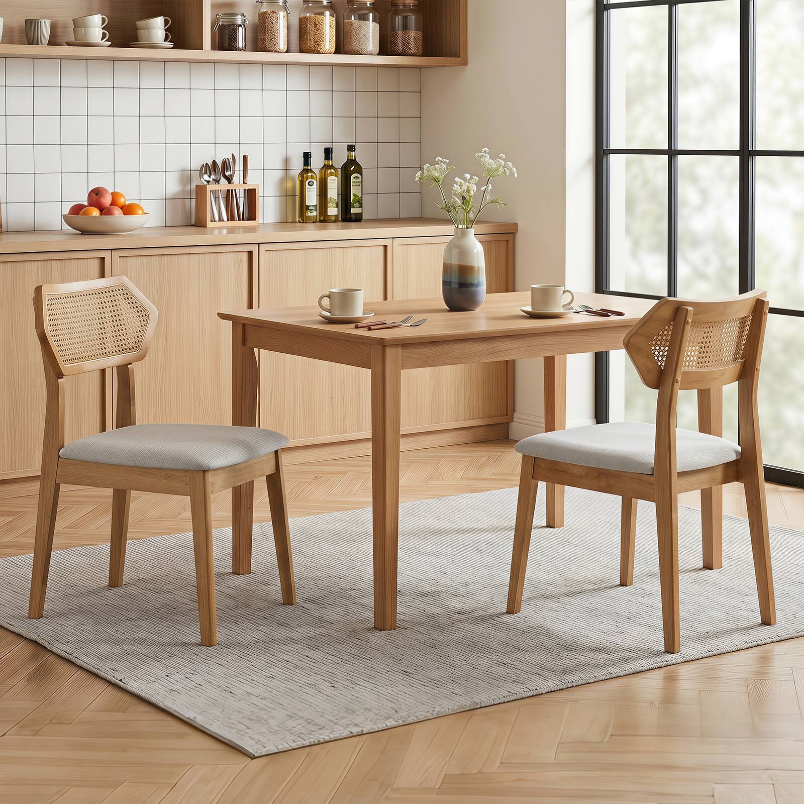 Alt View 3. Costway - Costway 4 PCS Rattan Dining Chairs, Upholstered Kitchen Chairs with Rattan Back & Wood Frame - Natural.