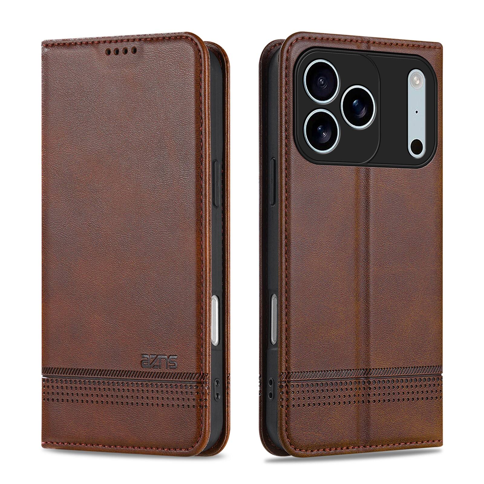 Angle. UUCOVER - Wallet Case for Apple iPhone 17 Pro Max,PU Leather Wallet Folio Case with Card Slots Shockproof Kickstand Cover - Brown.