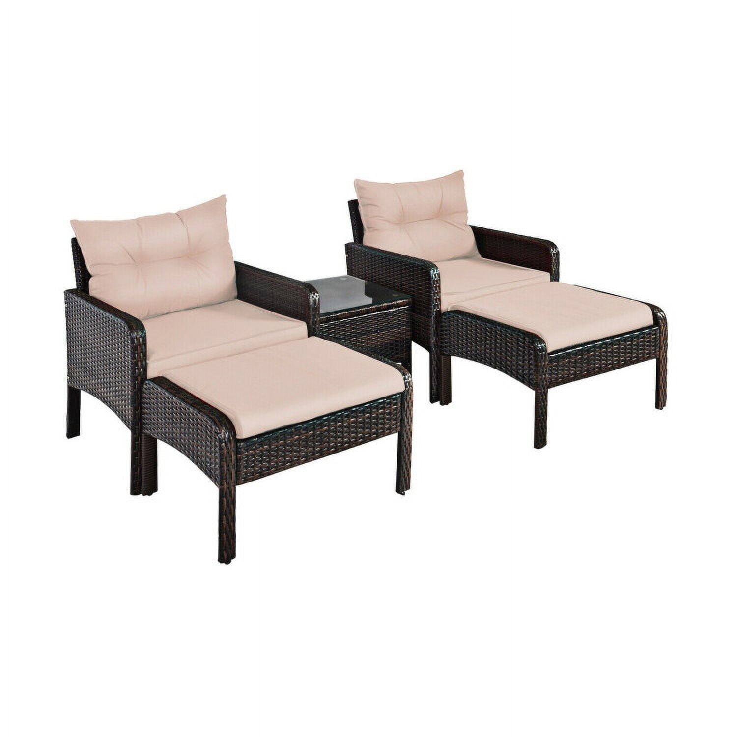 Back. Kadyn - 5 Pcs Patio Rattan Wicker Sofa Furniture Set for Balcany, Poolside - Beige.