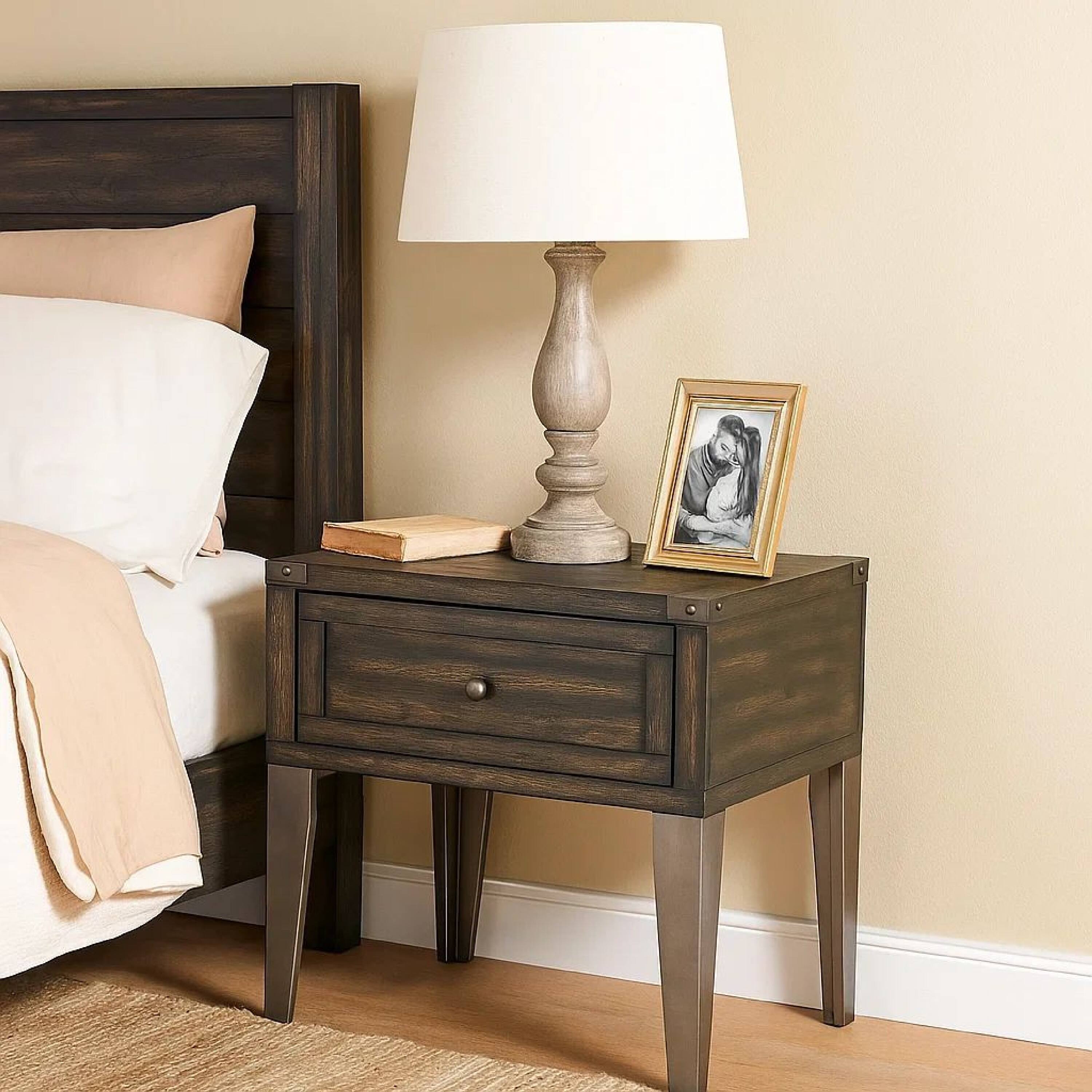 Alt View 7. Manhattan Lane - 1 Drawer Wooden End Table with Metal Angled Legs - Brown.