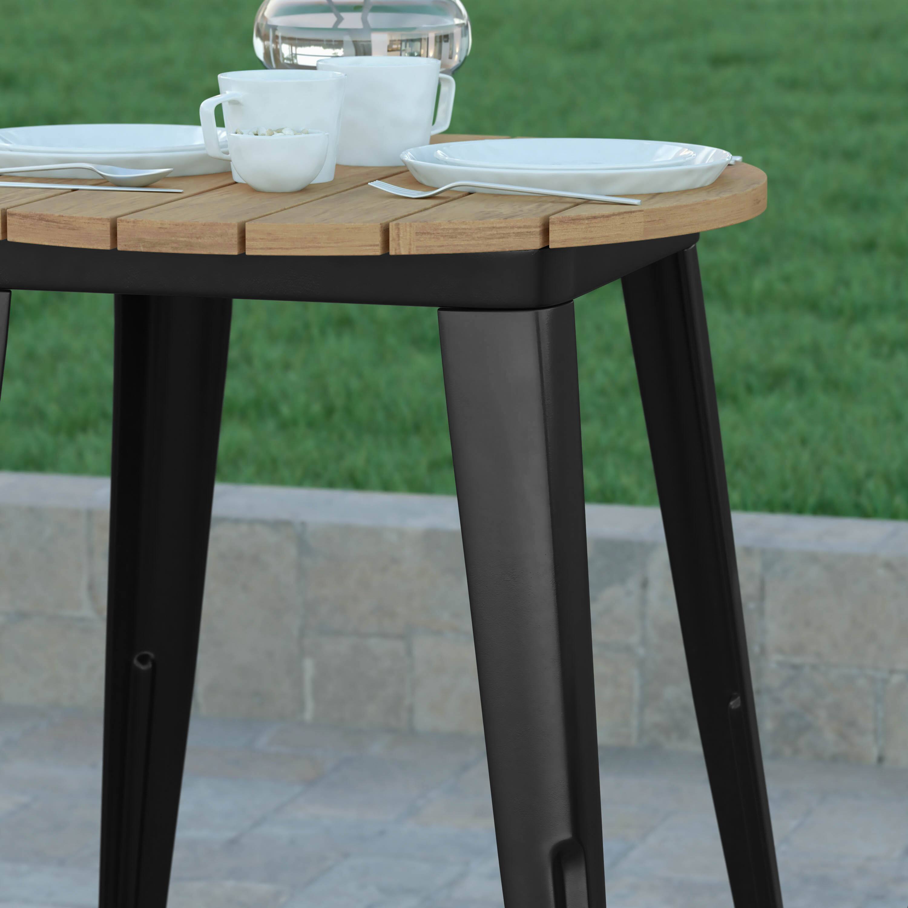 Alt View 4. Emma + Oliver - Drew Indoor/Outdoor Dining Table, 23.75" Round All Weather Poly Resin Top with Steel Base - Brown Top/Black Frame.