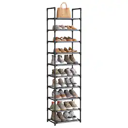 Songmics Home - Shoe Rack, 10-Tier Shoe Shelf, Shoe Storage Organizer, Metal Frame, Non-Woven Fabric Shelves, for Entryway, Bedroom - Gray