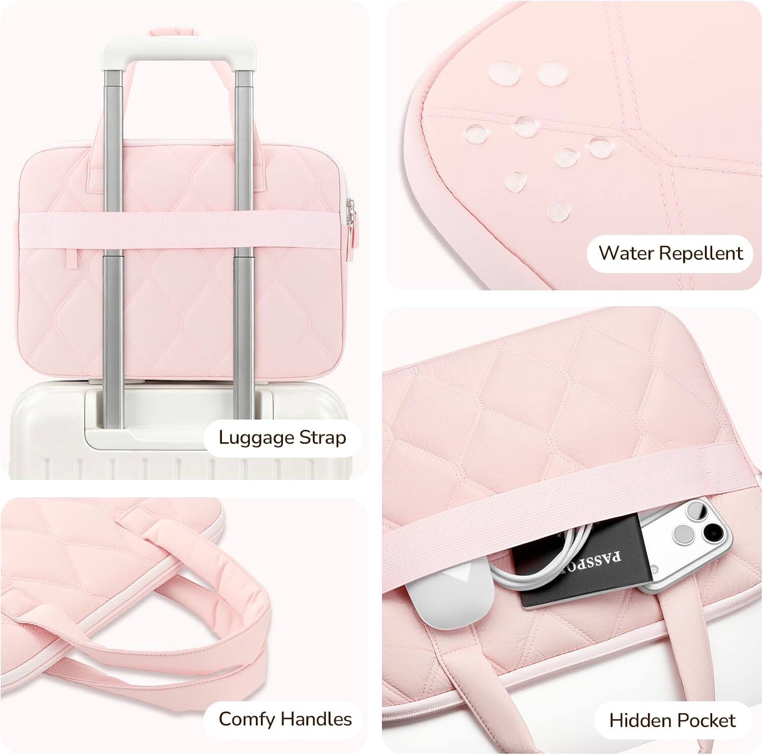 Water Repellent  
Luggage Strap  
PASSPORT  
Comfy Handles  
Hidden Pocket