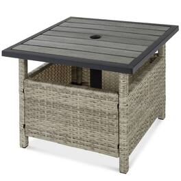Best Choice Products - Wicker Rattan Patio Side Table Outdoor Furniture for Garden, Pool, Deck w/ Umbrella Hole - Gray