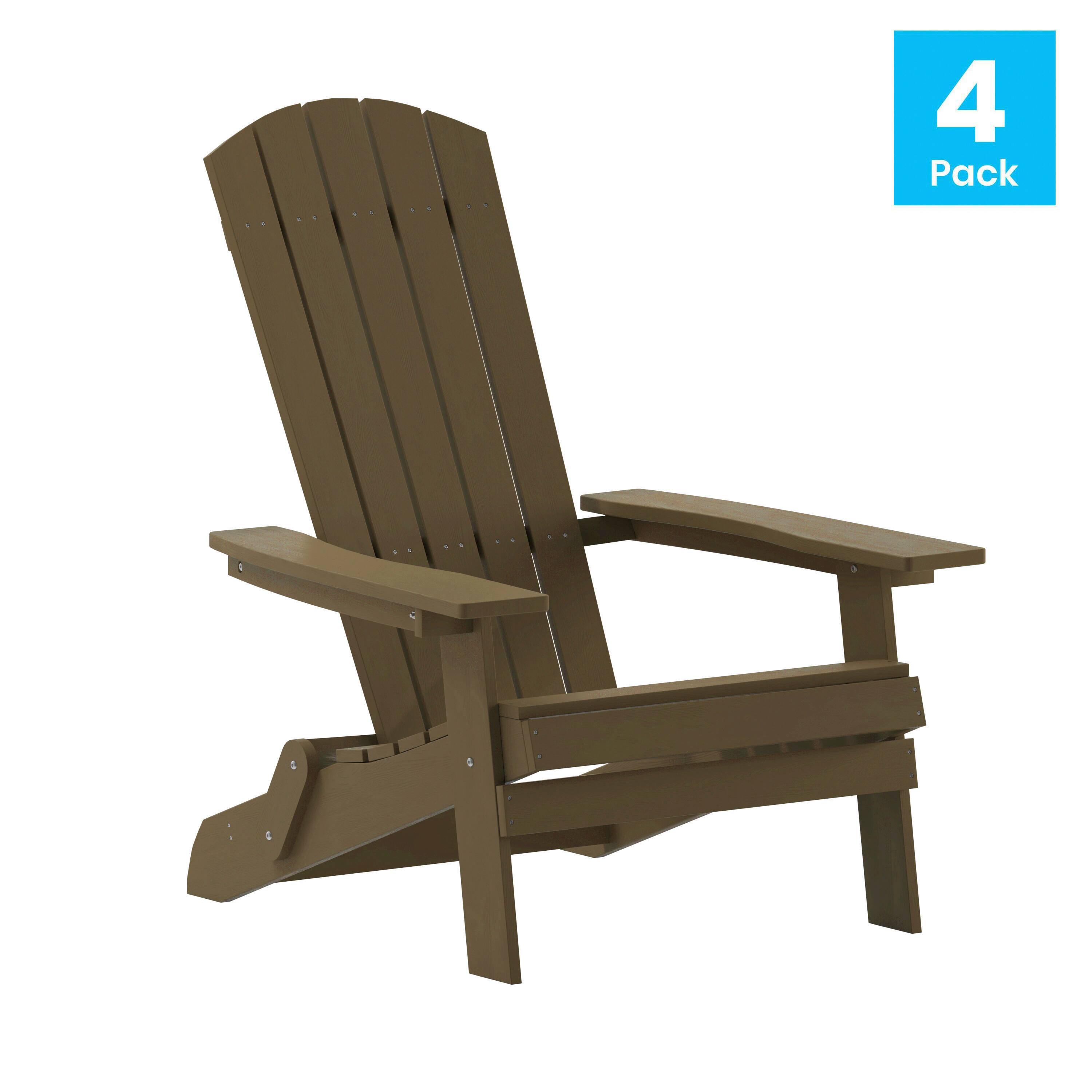 Alt View 1. Emma + Oliver - Haven Set of 4 Indoor/Outdoor Poly Resin Folding Adirondack Chairs, All-Weather Chairs for Porch, Patio, or Sunroom - Mahogany.