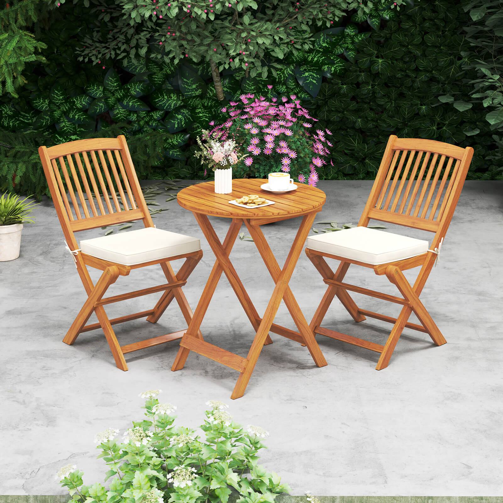 Alt View 5. Costway - Costway 3 PCS Patio Bistro Set with Coffee Table Padded Cushion Seats for Outdoors - Off White.