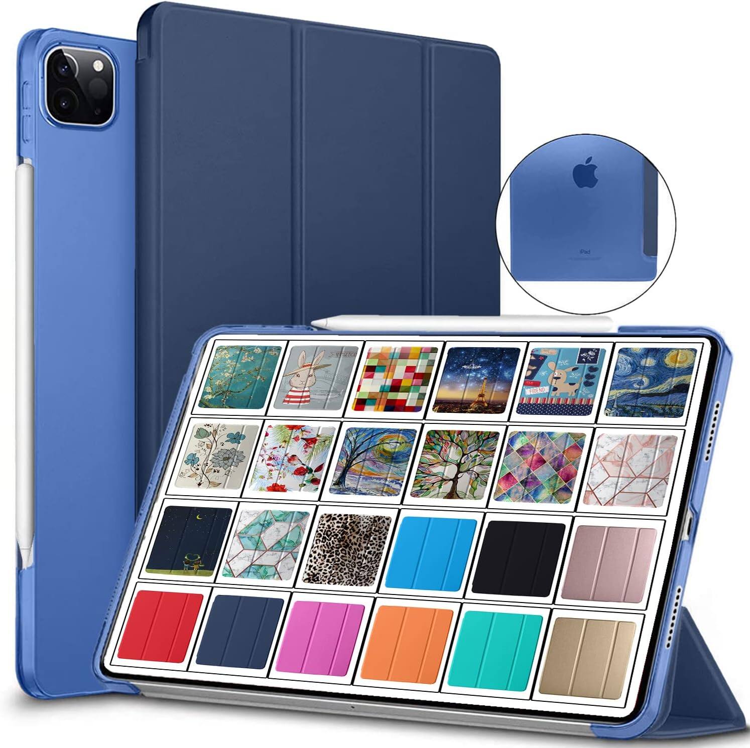 Front. DuraSafe Cases - iPad Pro 12.9" 4th Gen 2020 Lightweight Smart Cover with Hard PC Back A2229 A2069 A2232 A2233 A2378 A2461 A2379 A2462 - Navy Blue.