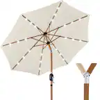 Front. Best Choice Products - Best Choice Products 10ft Solar LED Lighted Outdoor Woodgrain Pattern Steel Market Patio Umbrella - Ivory - Ivory - Woodgrain Finish.