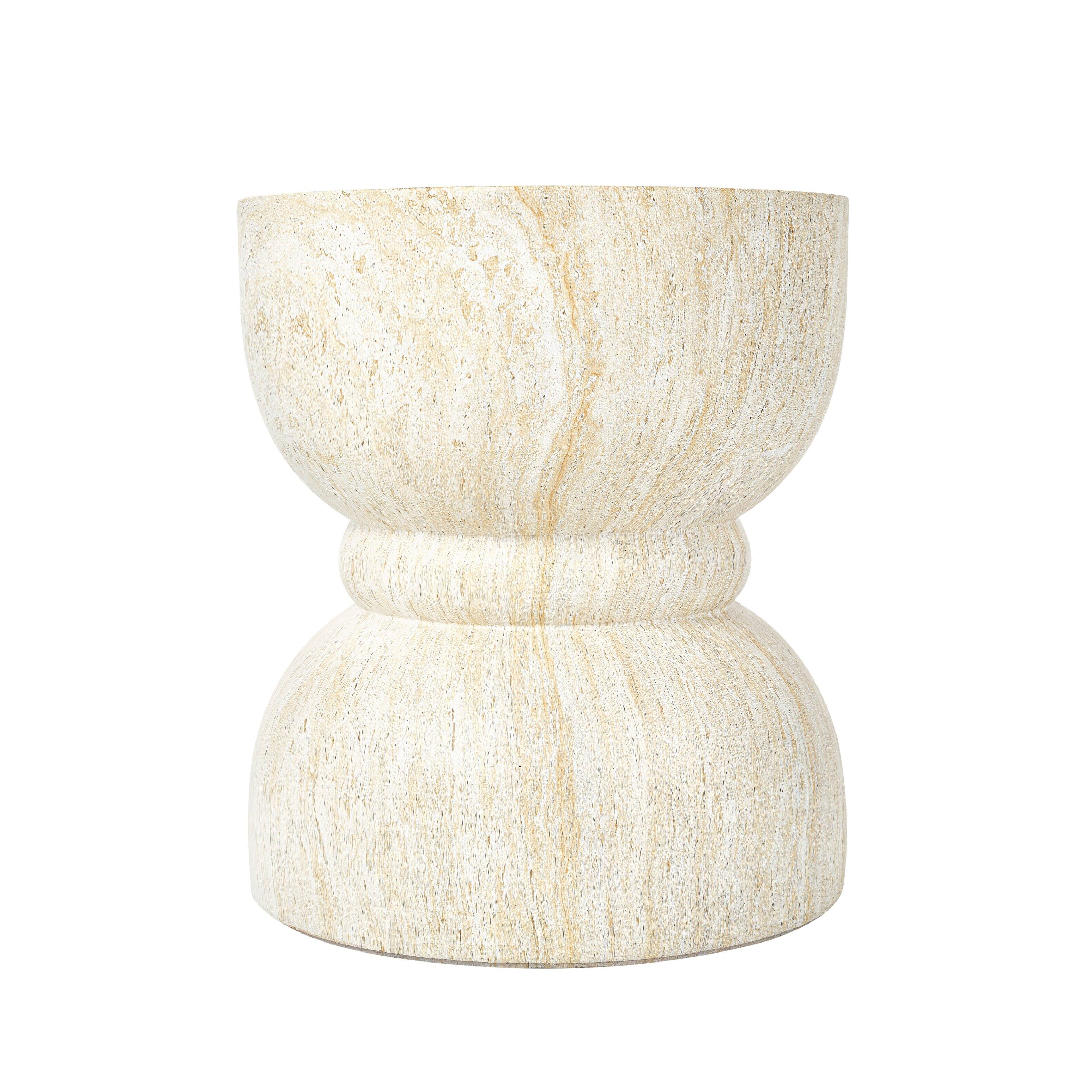 Alt View 2. Bestier - Modern Concrete Outdoor Side Table with Waisted Silhouette & Beige Faux Stone Texture - White.