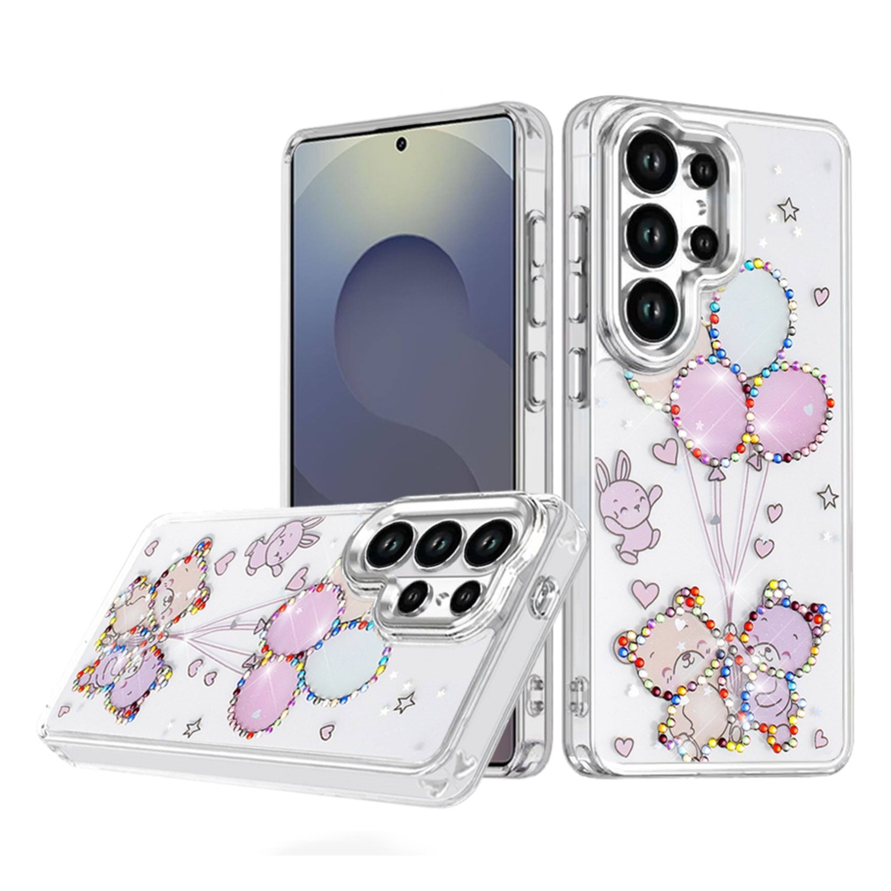 Angle. Kitcheniva - Colorful Epoxy Design Plastic Jewels Phone Case With Tempered Glass For Samsung Galaxy S25 Ultra Balloons - Multicolor.