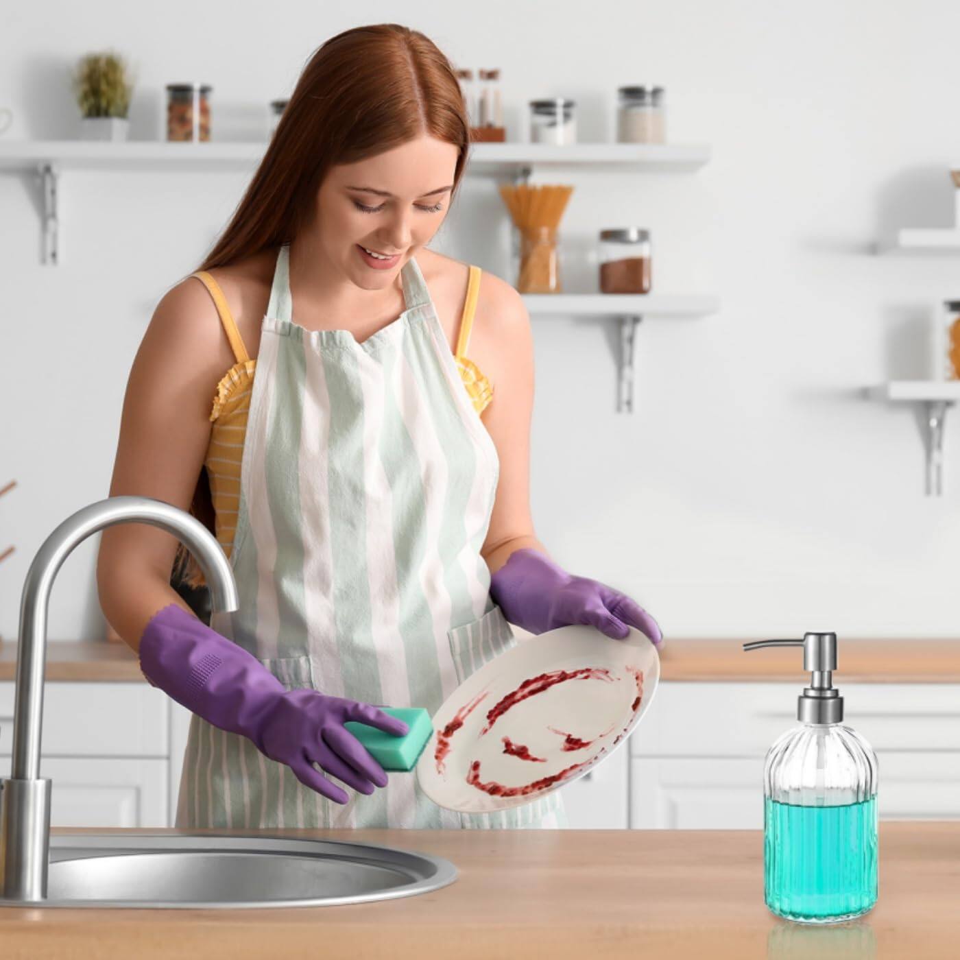 Alt View 4. Dapper Styles - Glass Soap Dispenser With 304 Rustproof Stainless Pump For Kitchen And Bathroom Hand Dispneser Bottle - Clear Lotion Dispenser.