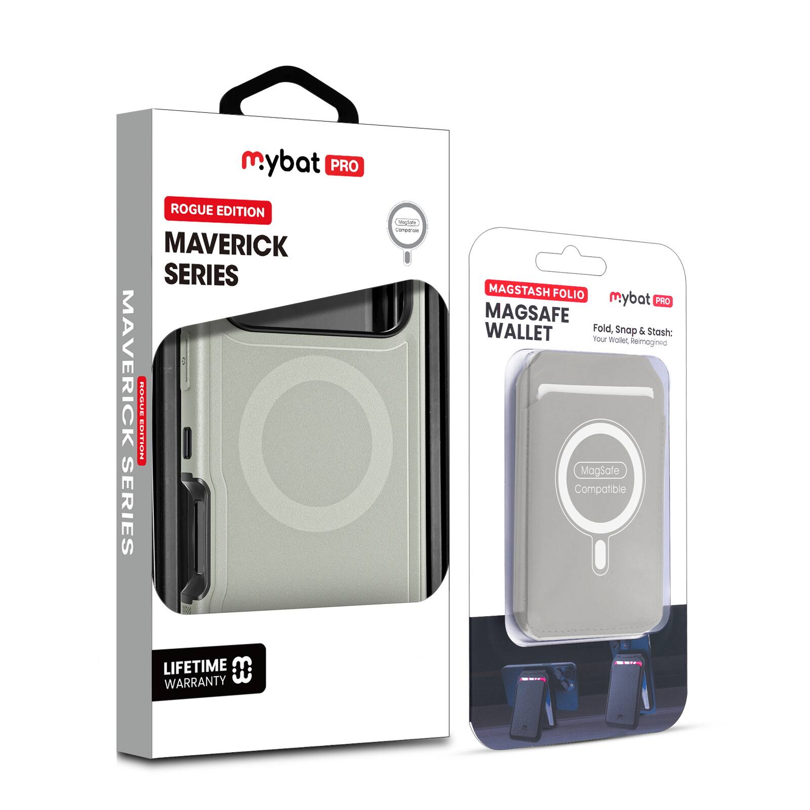 mybat PRO ROGUE EDITION  
MAVERICK SERIES  
MAVERICK ROGUE EDITION  

MAGSTASH FOLIO  
MAGSAFE WALLET  

Fold, Snap & Stash: Your Wallet Reimagined  
MagSafe Compatible  

LIFETIME WARRANTY