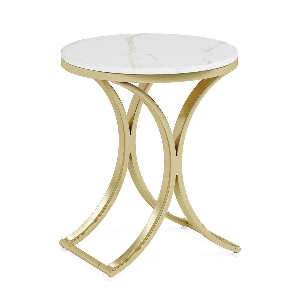 Alt View 3. Kadyn - Kadyn Sofa Side End Table, Round Couch Table Sofa Table Small Coffee Table with Metal Frame,White & Gold - White.