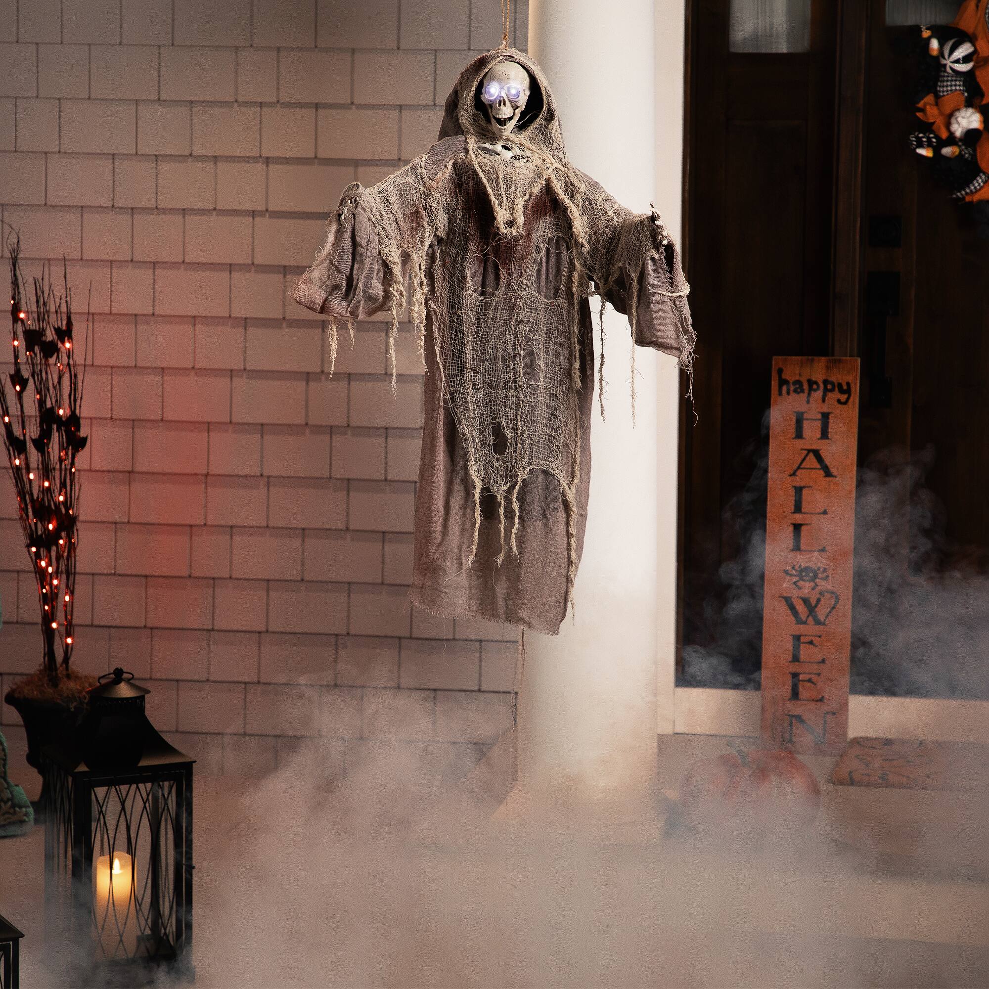 Northlight - Lighted Touch Activated Hanging Death Reaper Halloween Decoration - 36" - Gray