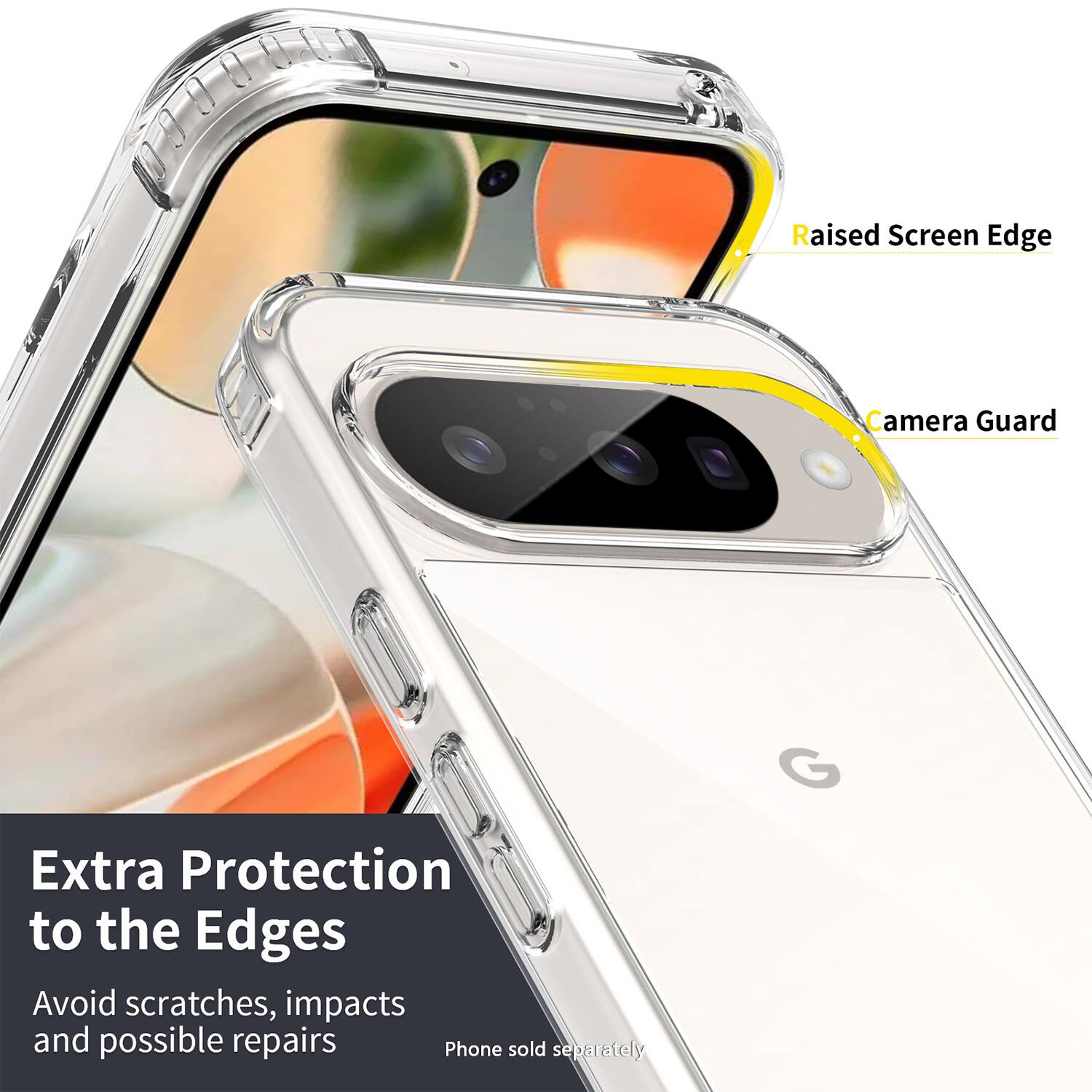 Raised Screen Edge  
Camera Guard  

Extra Protection to the Edges  
Avoid scratches, impacts and possible repairs  

Phone sold separately