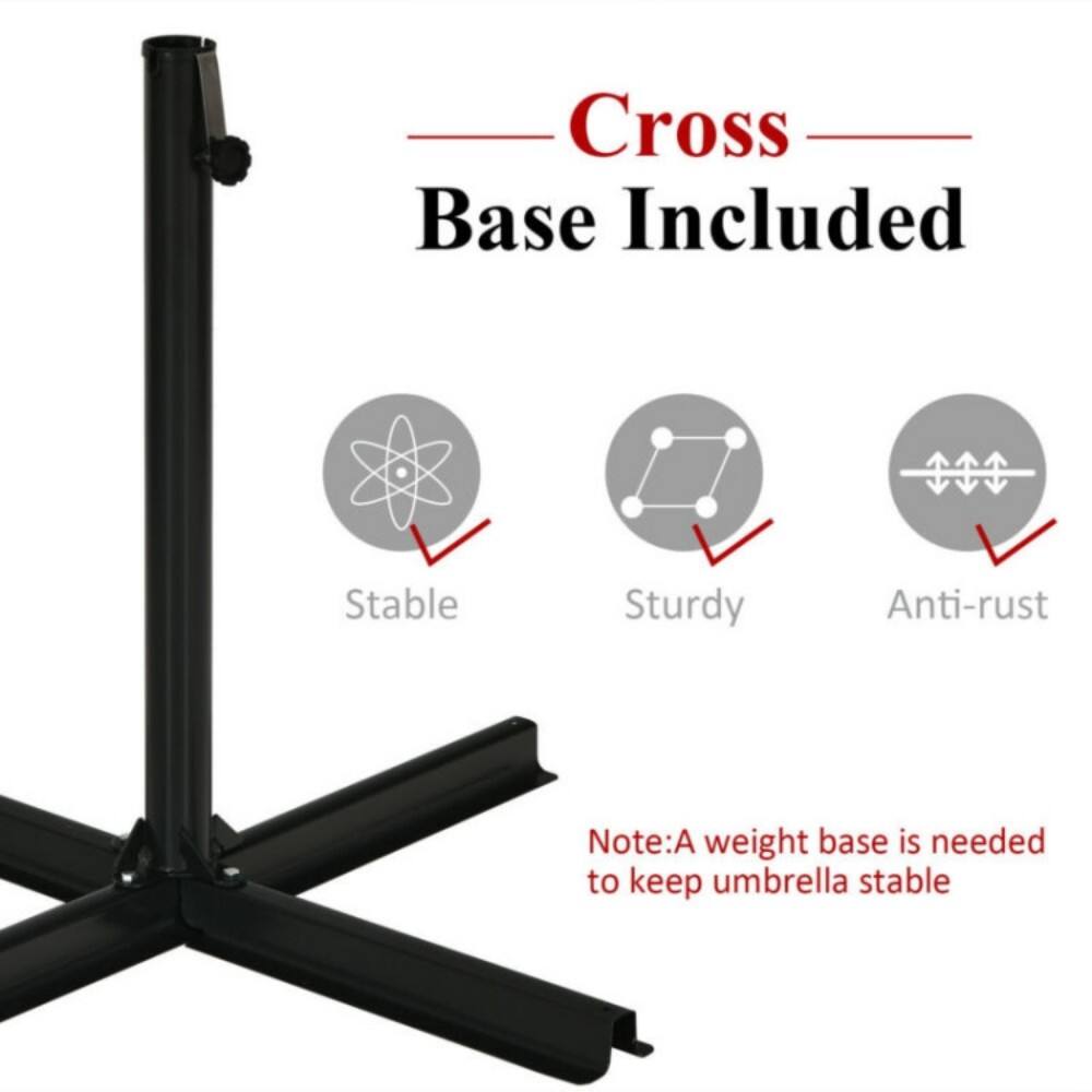 Cross Base Included  
Stable  
Sturdy  
Anti-rust  

Note: A weight base is needed to keep umbrella stable