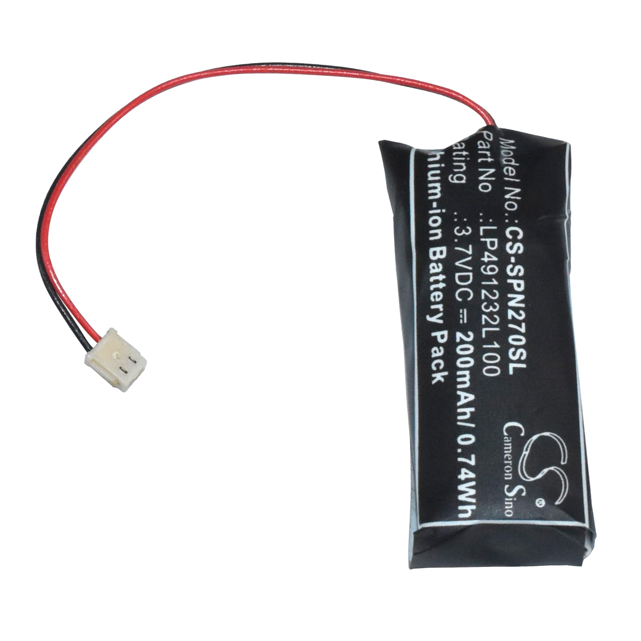 Model No: CS-SPN270SL  
Part No: LP491232L  
3.7VDC  
200mAh / 0.74Wh  
Lithium-ion Battery Pack  
Cameron Sino