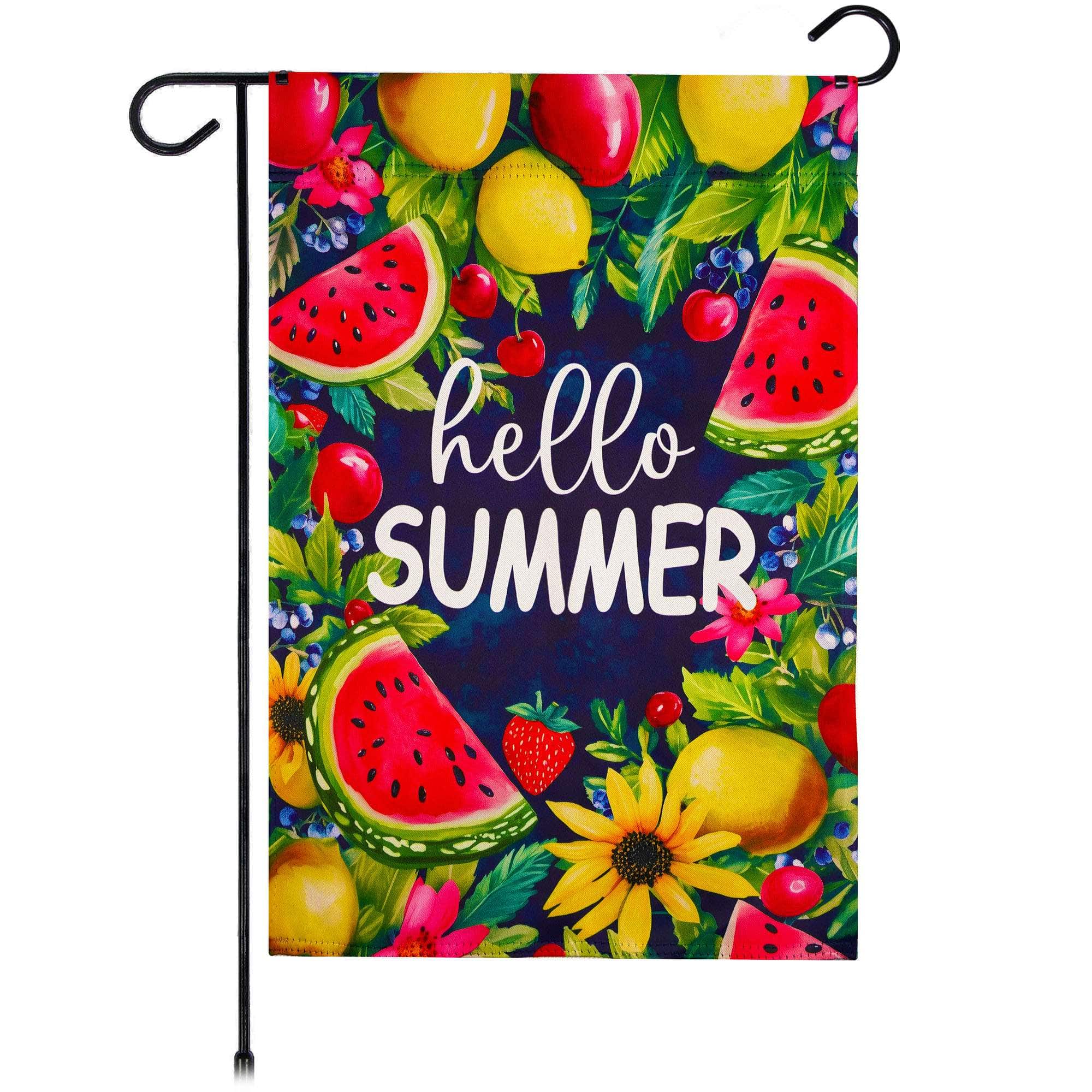 G128 - Hello Summer Watermelon Fruit Garden Flag 12x18 In Double Sided Summer Yard Garden Lawn Decoration - Multicolor