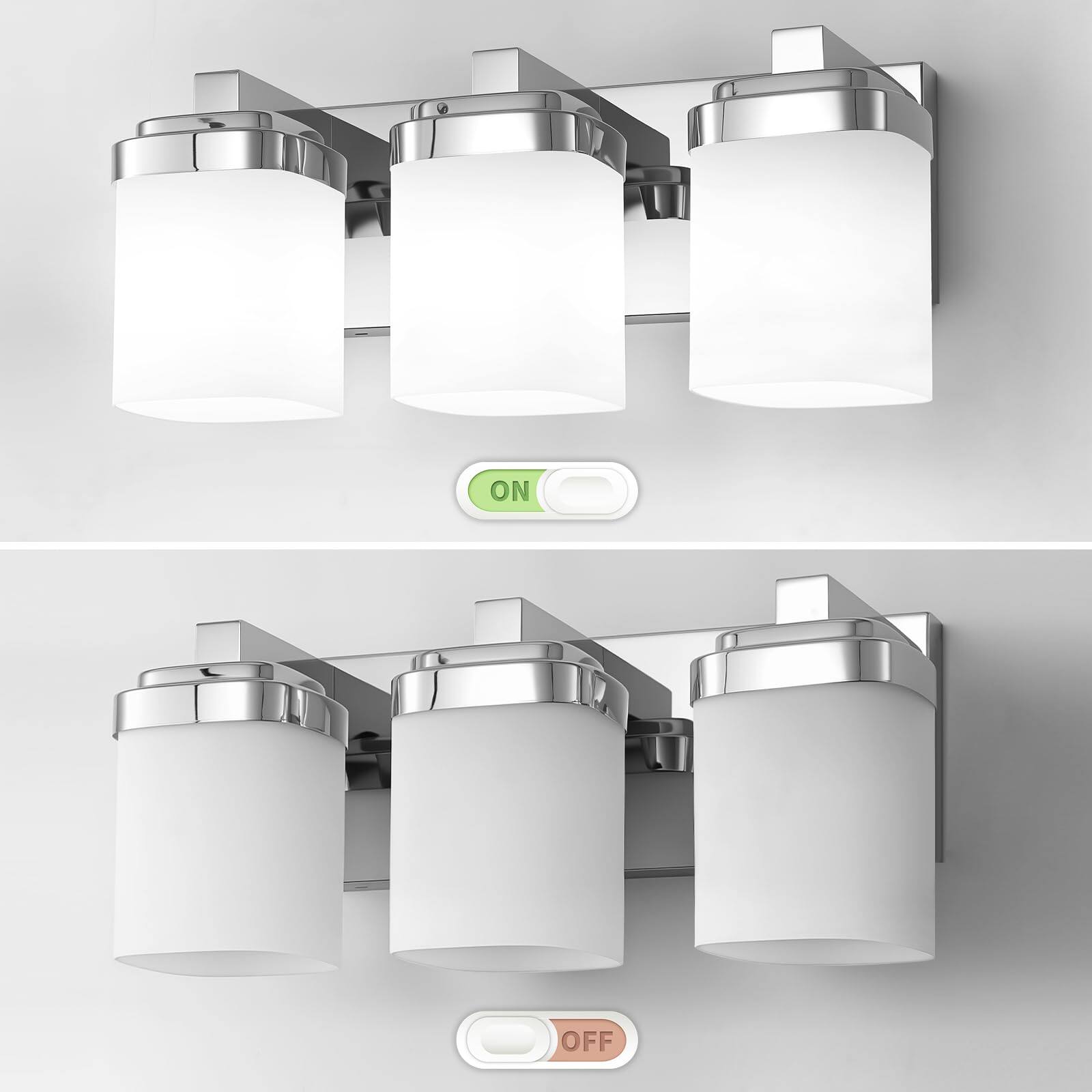 Alt View 1. Cedar Assembly - Chrome Bathroom Light Fixtures Vanity Lights For Mirror Lamp With Milky Square Glass Shade E Base Modern Wa - Chrome 6-Light.