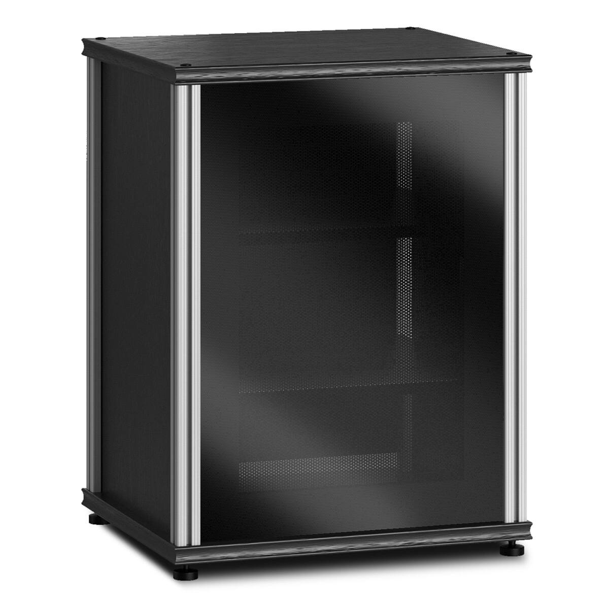 Front. Salamander Designs - Salamander Designs Synergy 303 Single AV Cabinet (Black Oak with Black Glass & Aluminum Posts) - Black Oak/Aluminum.