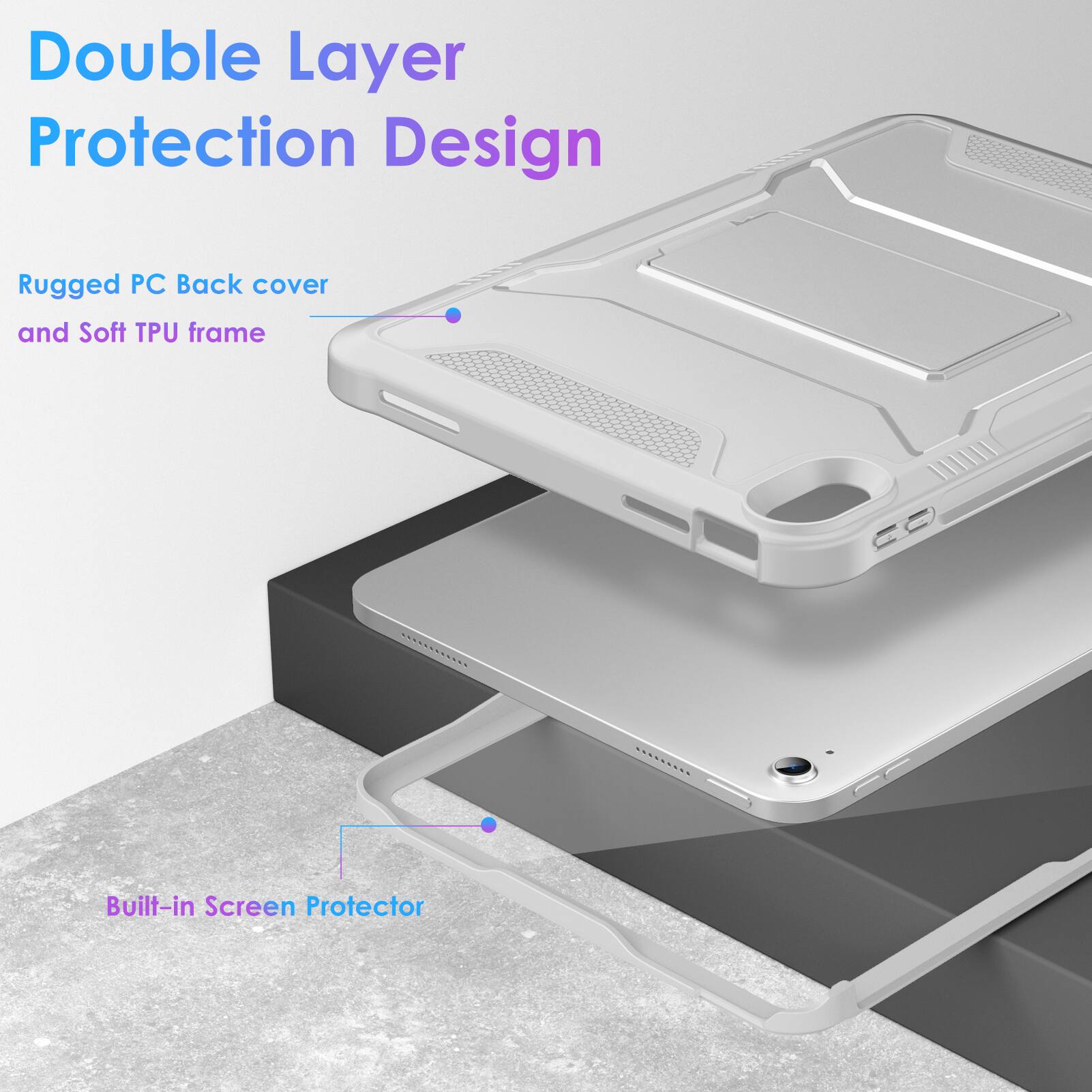 Double Layer Protection Design

Rugged PC Back cover and Soft TPU frame

Built-in Screen Protector