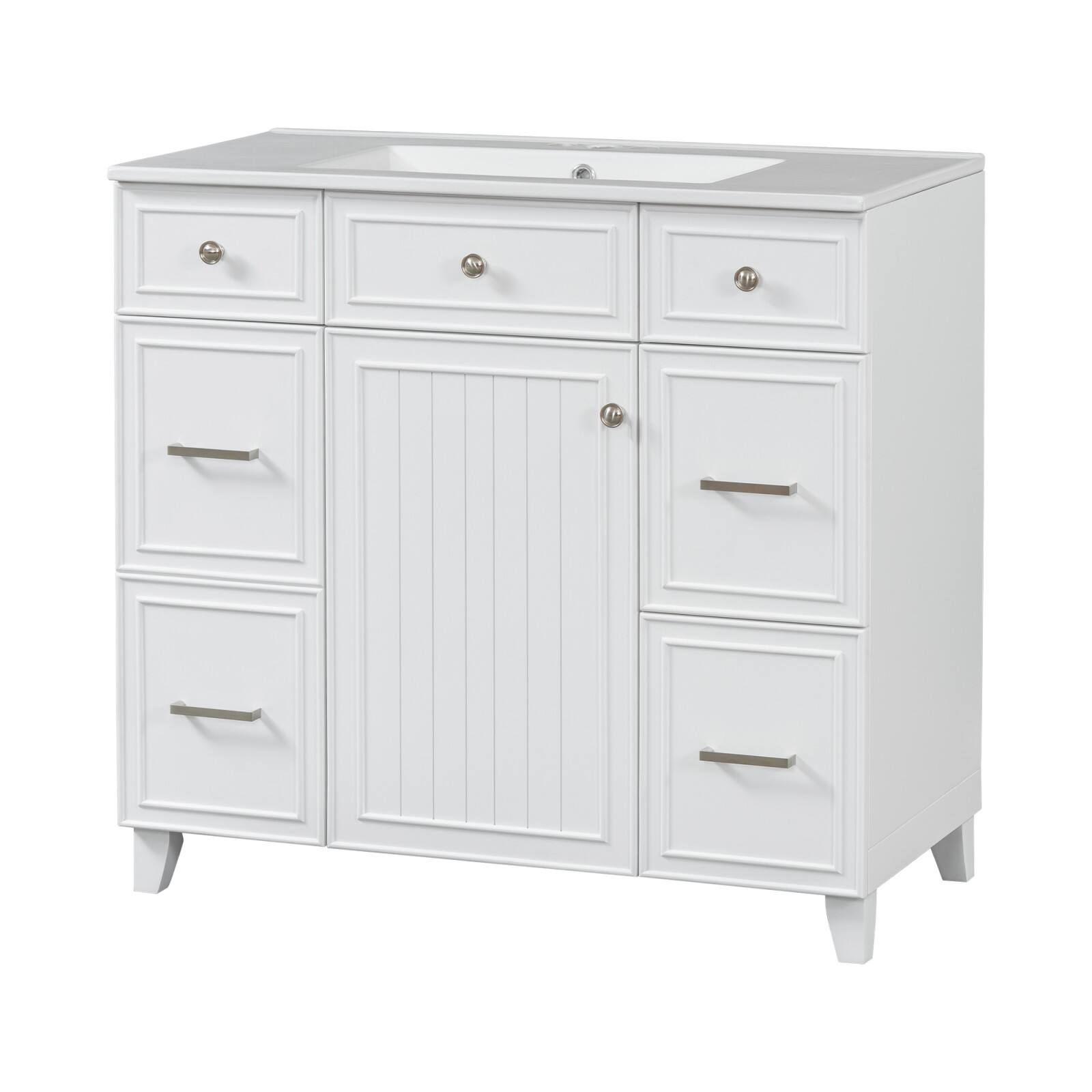 36" Bathroom Vanity with Ceramic Sink, Solid Wood Frame, Soft Close Doors, Adjustable Shelves, Hairdryer Storage Drawer