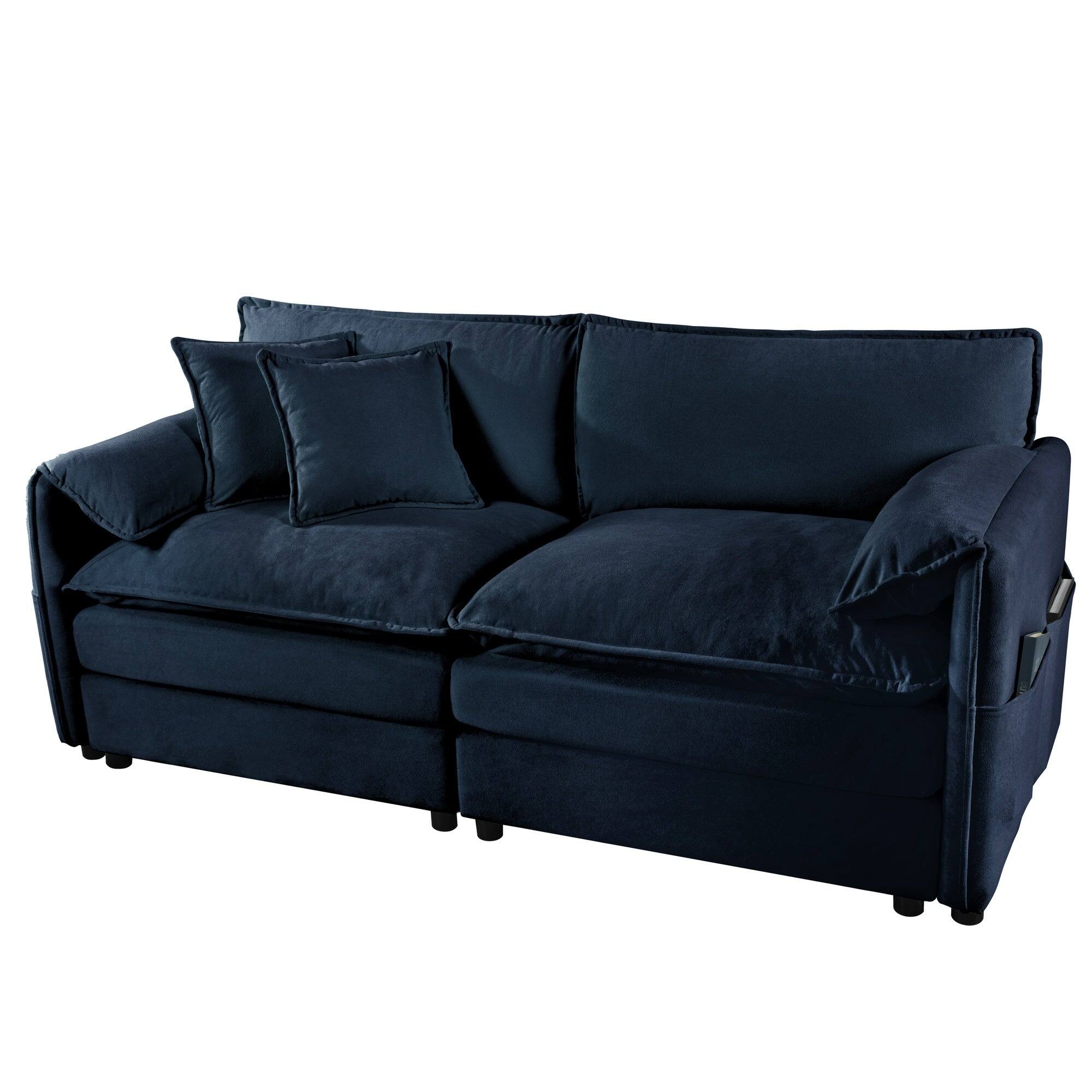 Alt View 2. Boyel Living - Modern Minimalist Blue Chenille Sofa with Side Storage Pockets 2-Seat - Blue.