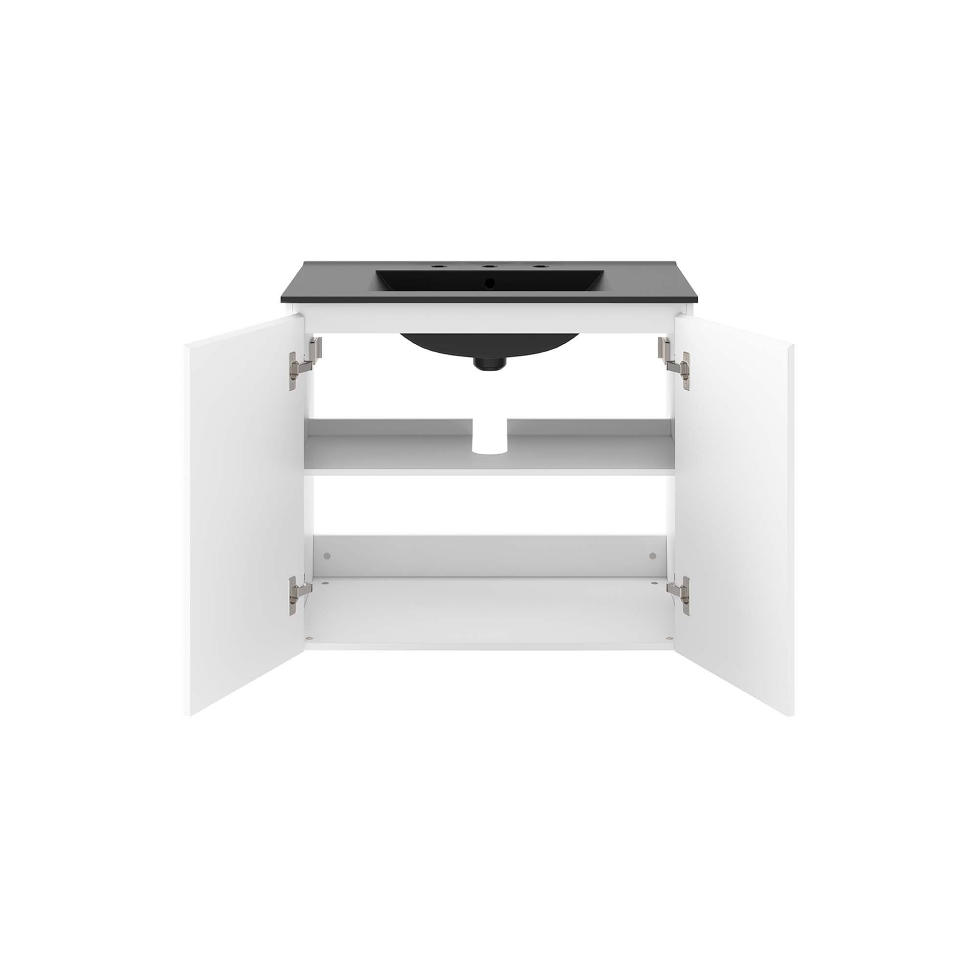 Alt View 2. Modway - Bryn Wall-Mount Bathroom Vanity Basin Included - White Black.