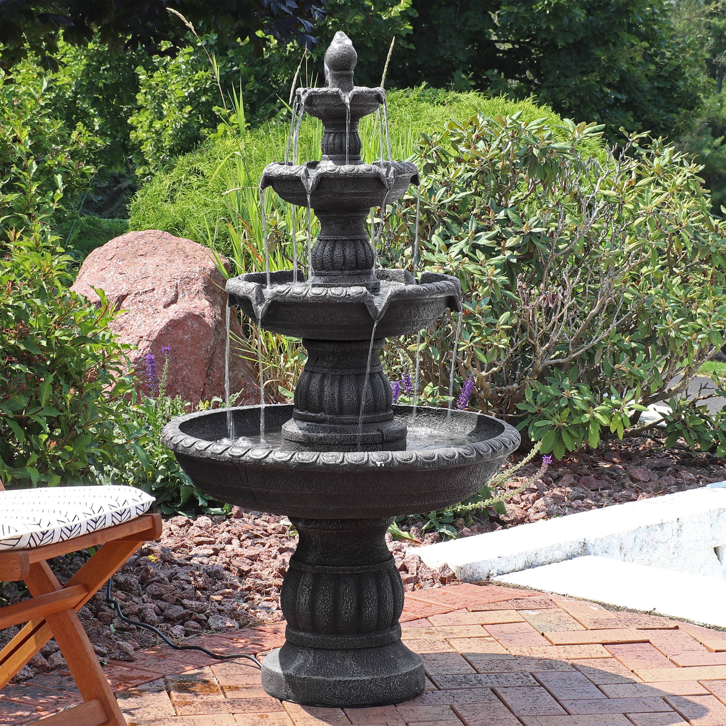 Alt View 6. Sunnydaze - Mediterranean Resin Outdoor 4-Tier Water Fountain - Light Brown.