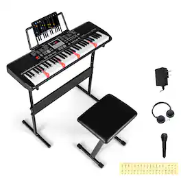 Gymax - 61 Keys Beginners Piano Keyboard Electric Keyboard Kit w/ Adjustable Stand - Black