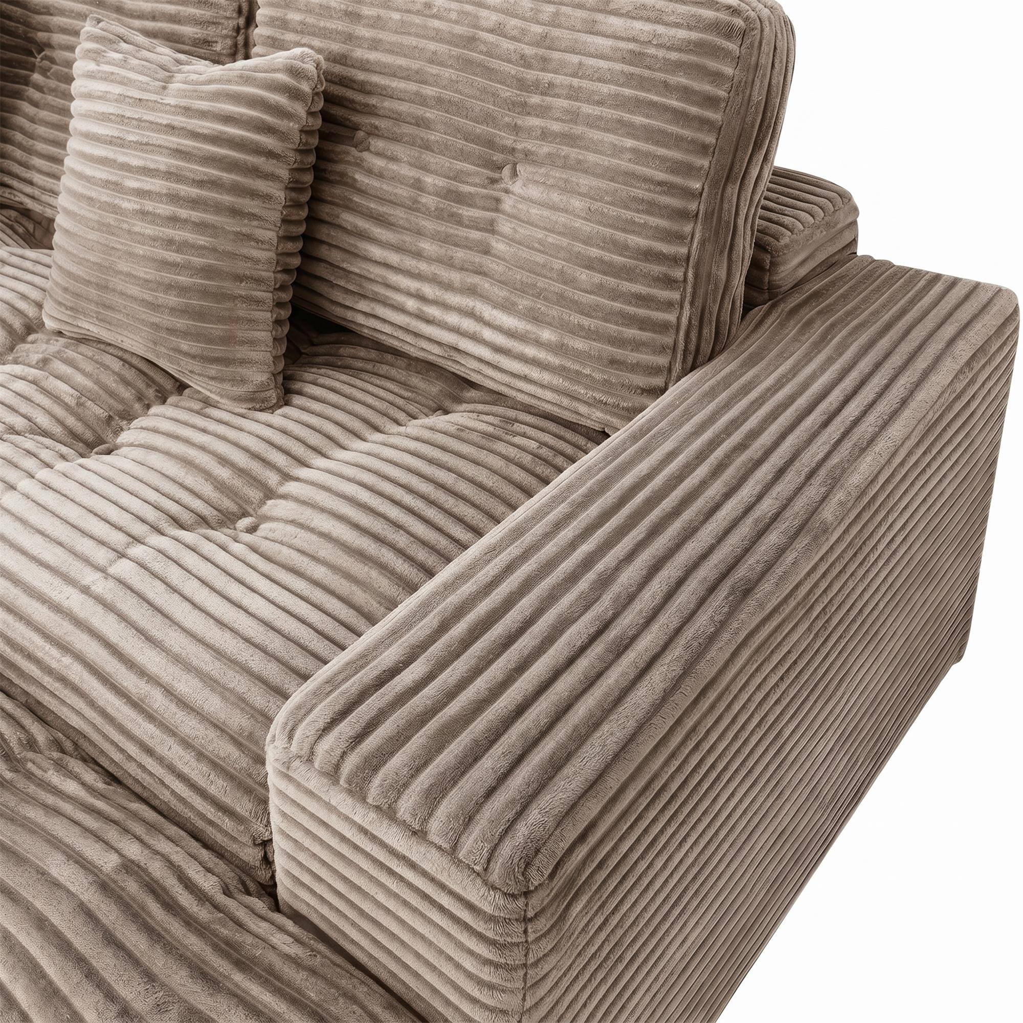 Alt View 6. Boyel Living - Khaki Modular Cloud Sofa Set 105" DIY Sectional with Ottoman Pure Foam Faux Rabbit Fur Velvet - Khaki.
