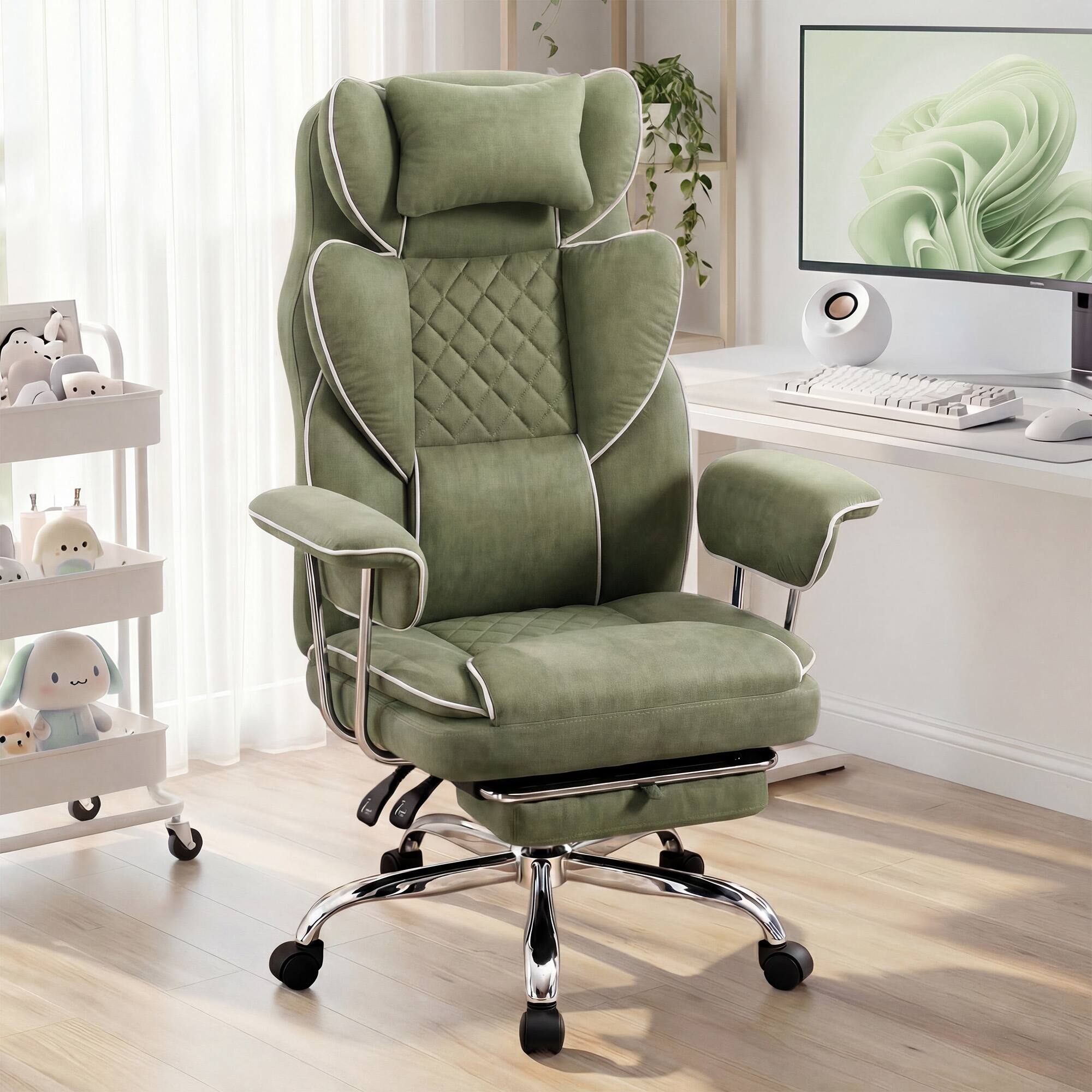 Alt View 7. Celtoss - Executive Office Chair, Ergonomic Big and Tall Heavy Duty Computer Desk Chair, High Back with Lumbar Support - Fabric - Green.