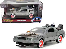 Jada - DeLorean DMC (Time Machine) Brushed Metal "Back to the Future Part III" (1990) Movie "Hollywood Rides" Series 1/32 - Gray