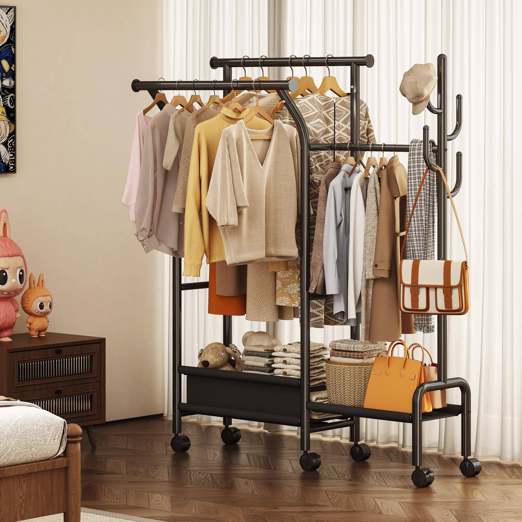 Alt View 4. Refined Abode Design - Heavy Duty Clothes Rack Load Three Rods Clothing Racks For Hanging Extendable Rolling Garment With Sturdy W... - White.