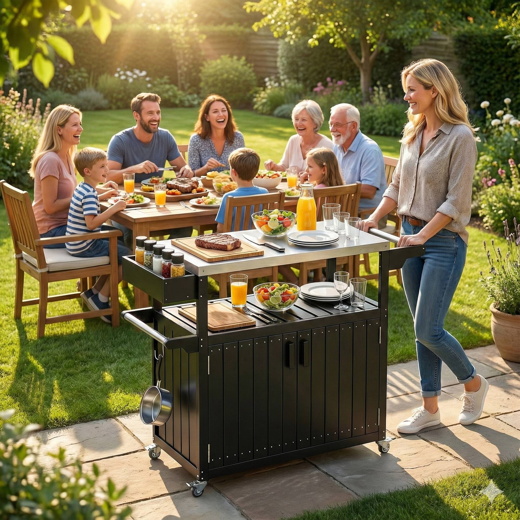 Alt View 1. Outsunny - Bar Cart with Storage, Stainless Steel Outdoor Bar Table Top - Black.