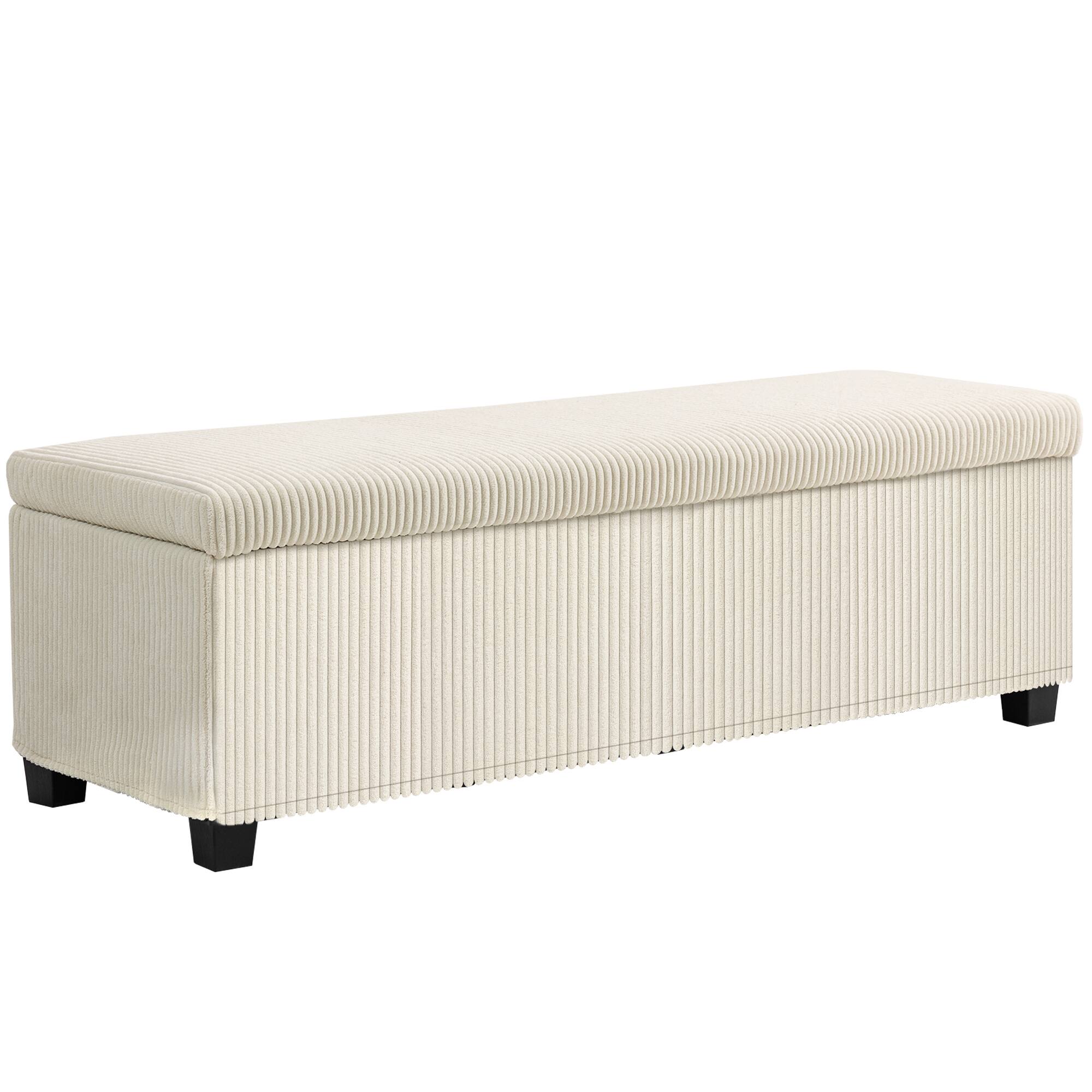Front. Homcom - 47 Inches Storage Ottoman Bench, Foot Rest with Removable Lid, End of Bed Bench, Padded Seat, for Living Room, Bedroom - Beige.