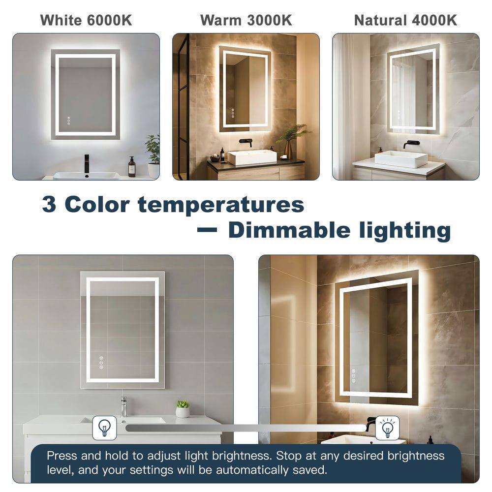 White 6000K  
Warm 3000K  
Natural 4000K  

3 Color temperatures  
— Dimmable lighting  

Press and hold to adjust light brightness. Stop at any desired brightness level, and your settings will be automatically saved.