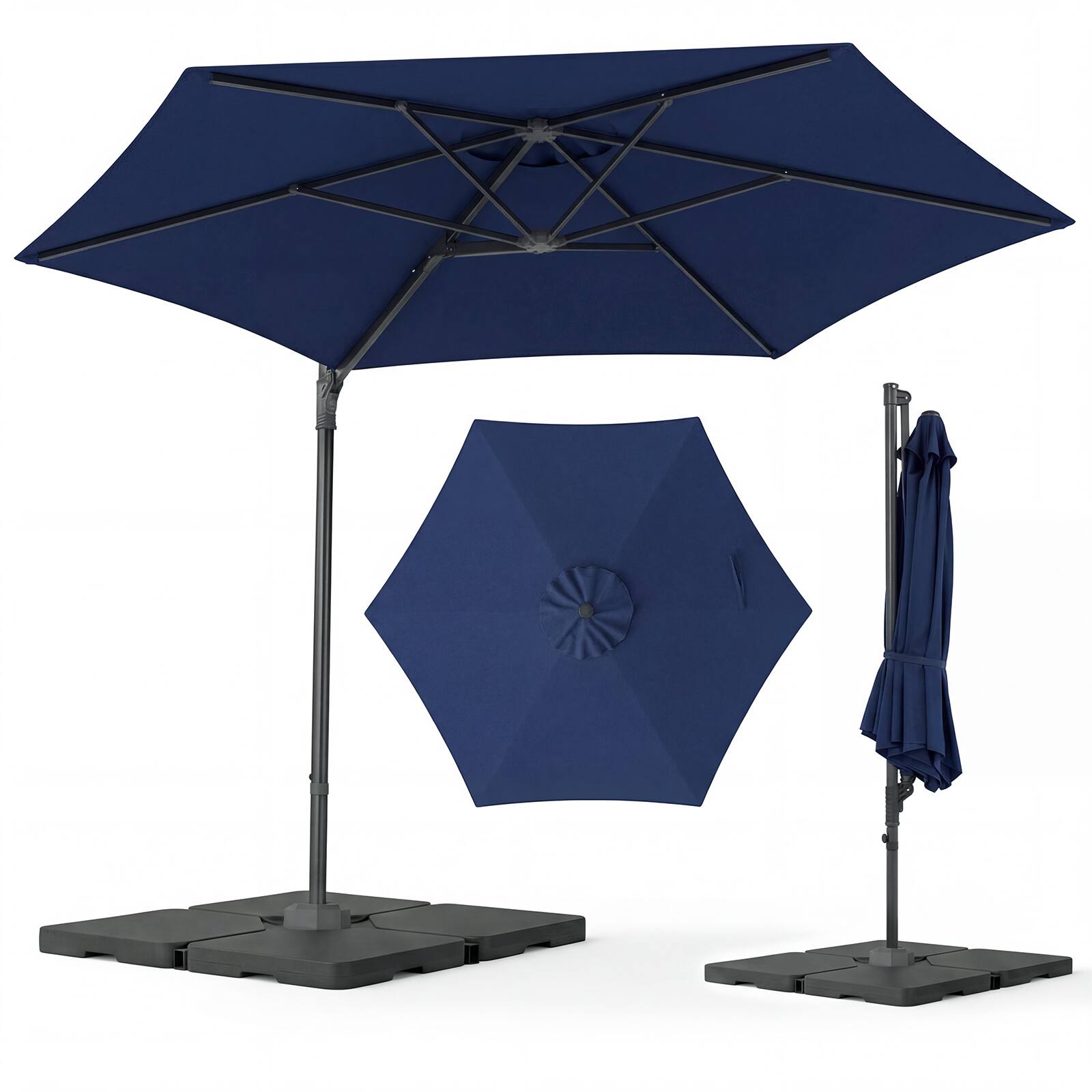 Alt View 6. Gymax - Gymax 10 FT Outdoor Cantilever Umbrella w/360-Degree Rotation Air Vent Cross Base Included Patio Navy Blue - Navy Blue.