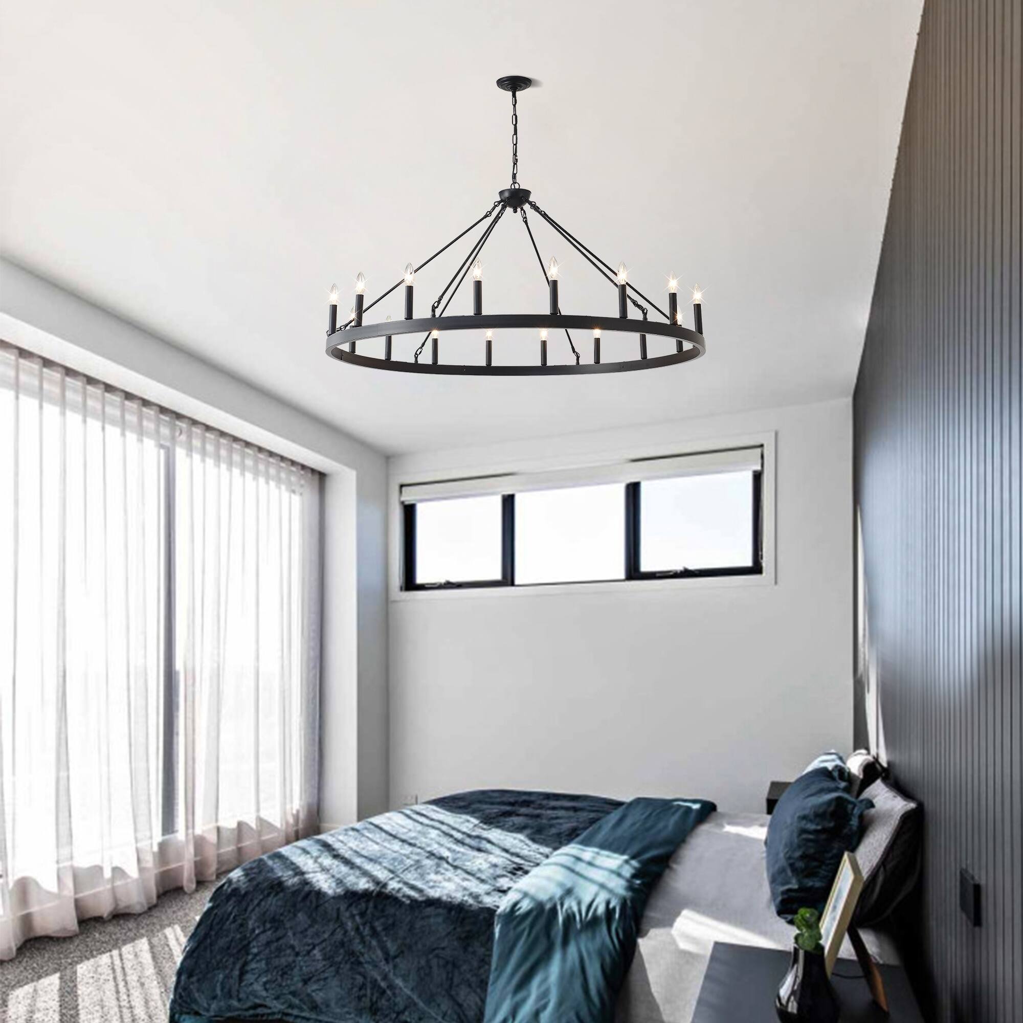 Alt View 3. Boyel Living - 53.15 Inch Matte Black Wagon Wheel Chandelier With 18 light No Bulbs E12.